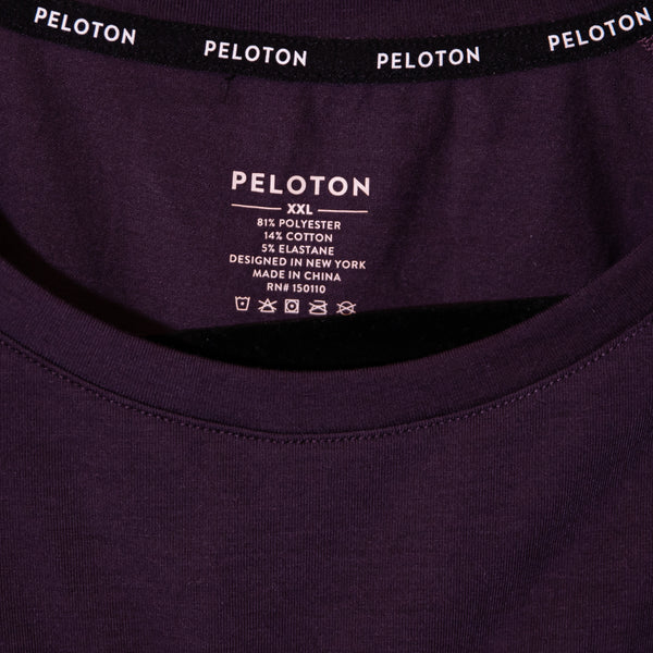 Peloton Men's Crew Neck Short Sleeve Logo Spell Out Print Athletic Shirt Purple