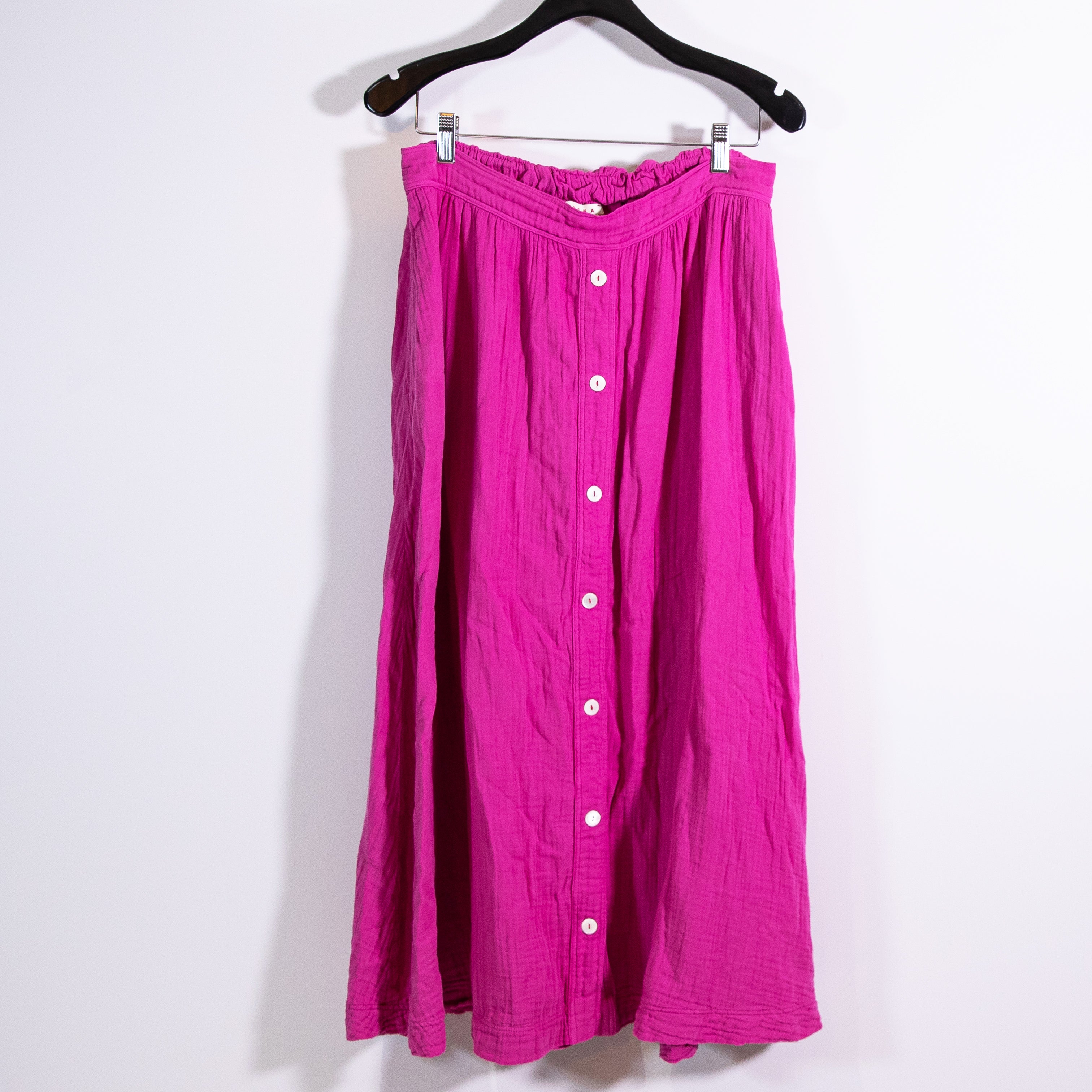 Xirena Cotton Textured Button Front Straight Line Midi Skirt Purple Pink Large