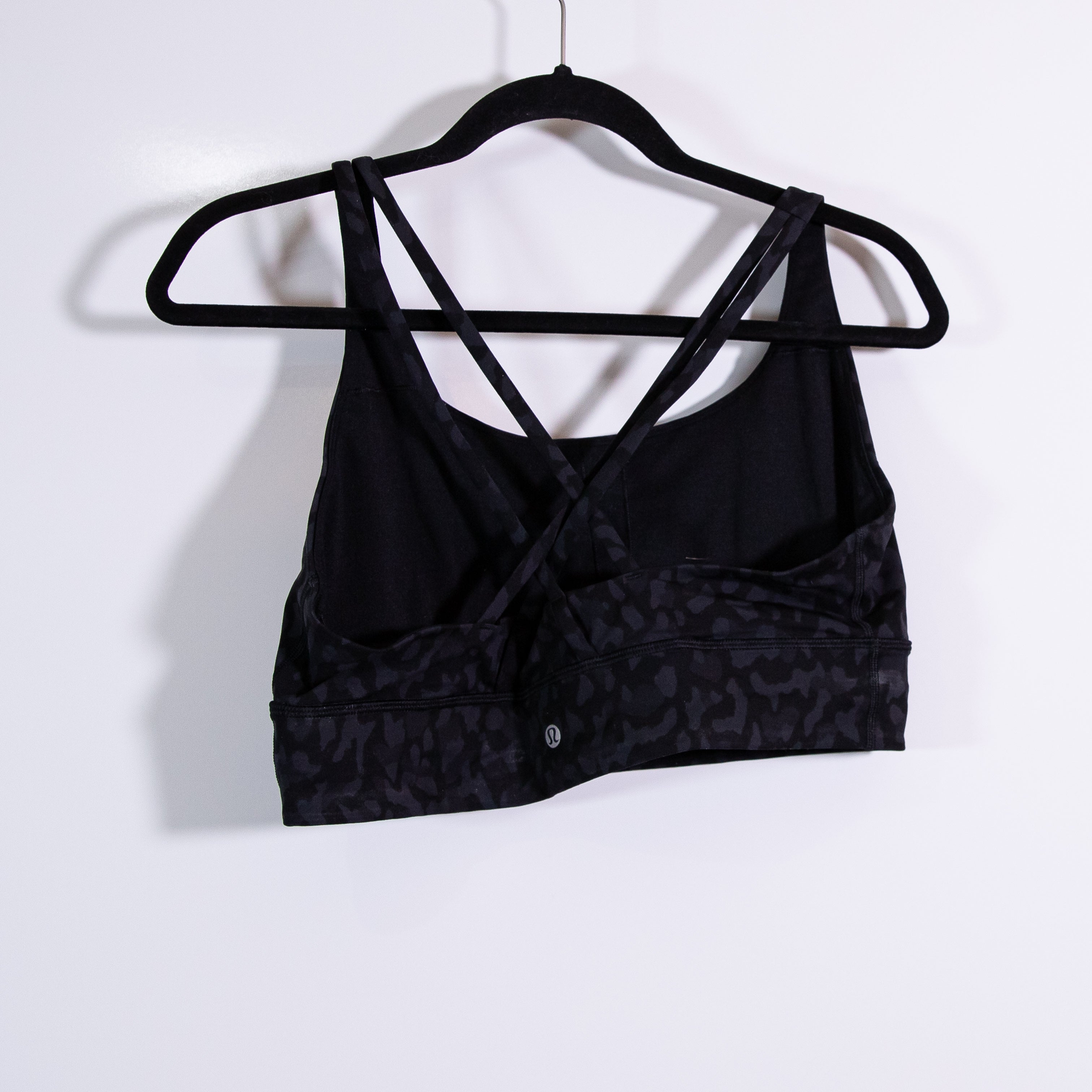 Lululemon Energy Longline Sports Bra Medium Support Leopard Camo Deep Coal Multi