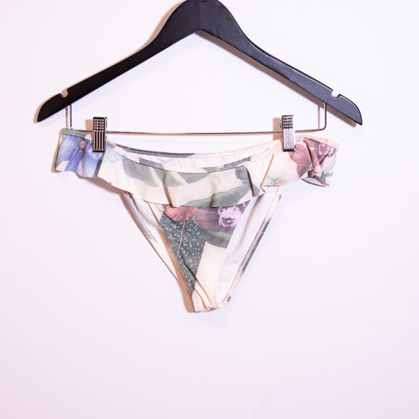 Lovers + Friends Floral Flower Print Ruffle Swim Bikini Bathing Suit Bottom M