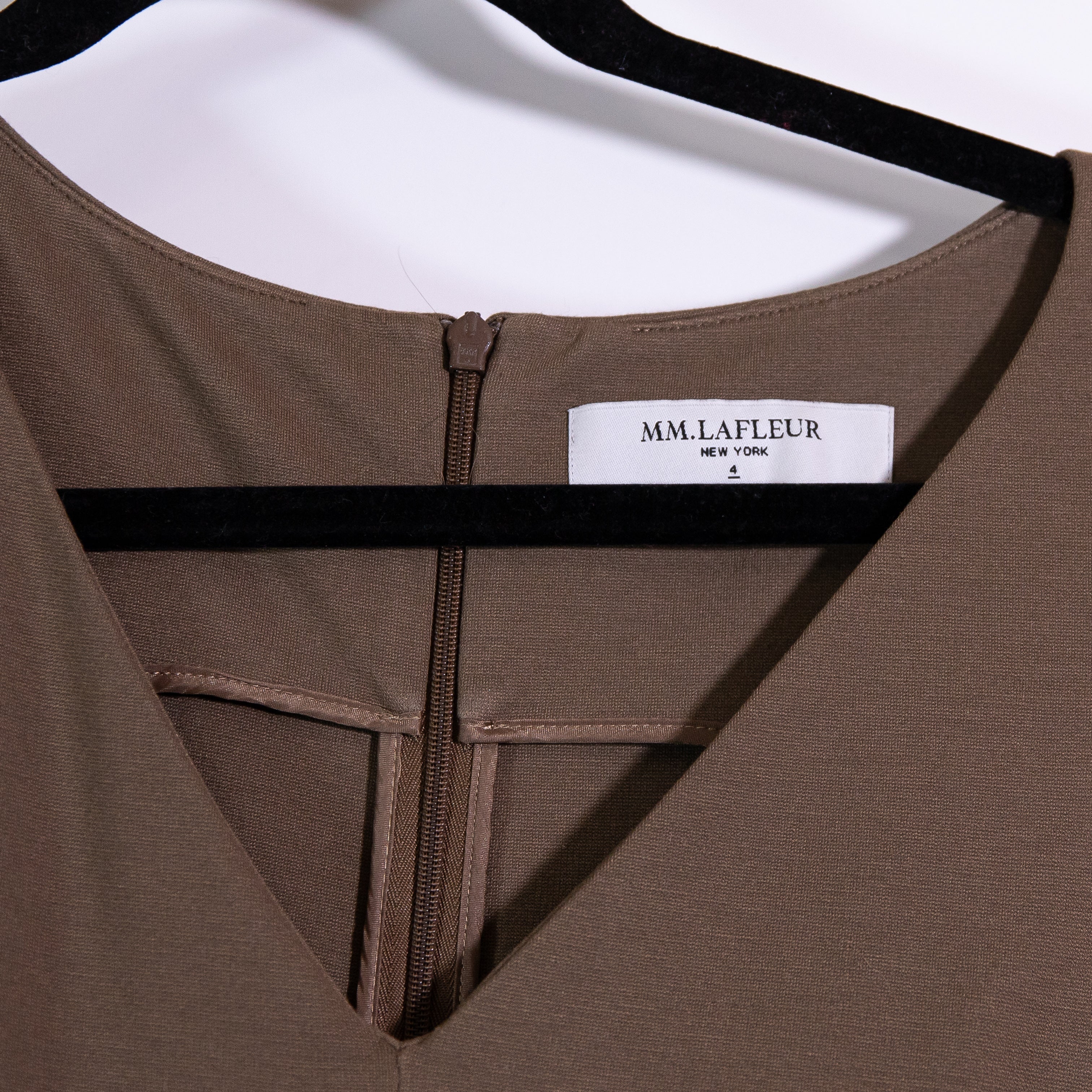 M.M. Lafleur The Rachel Stretch Knit Sleeveless V Neck Mini Shift Dress Brown 4