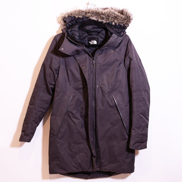 The North Face Faux Vegan Fur Trim Hood Full Zip Arctic Parka Jacket Coat Gray M