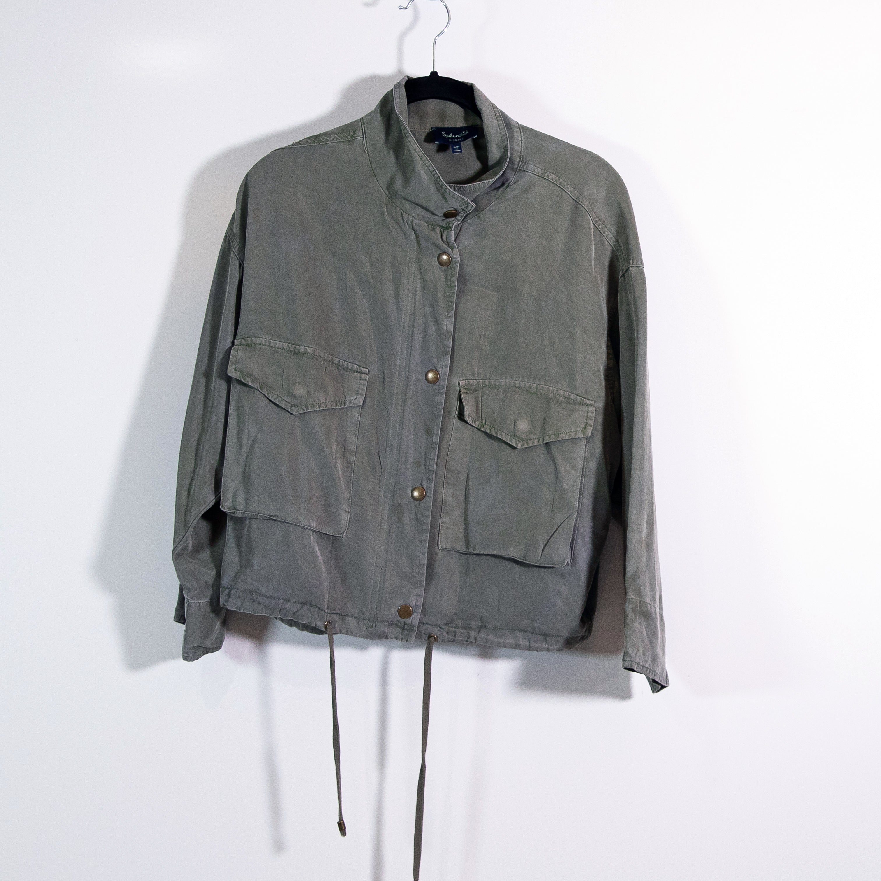 Splendid Women's Wilder Tencel Zipper Front Snap Button Utility Jacket Green XS