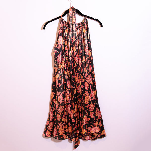 Free People Dina Floral Flower Print Pattern Multi Color Satin Mini Dress Small