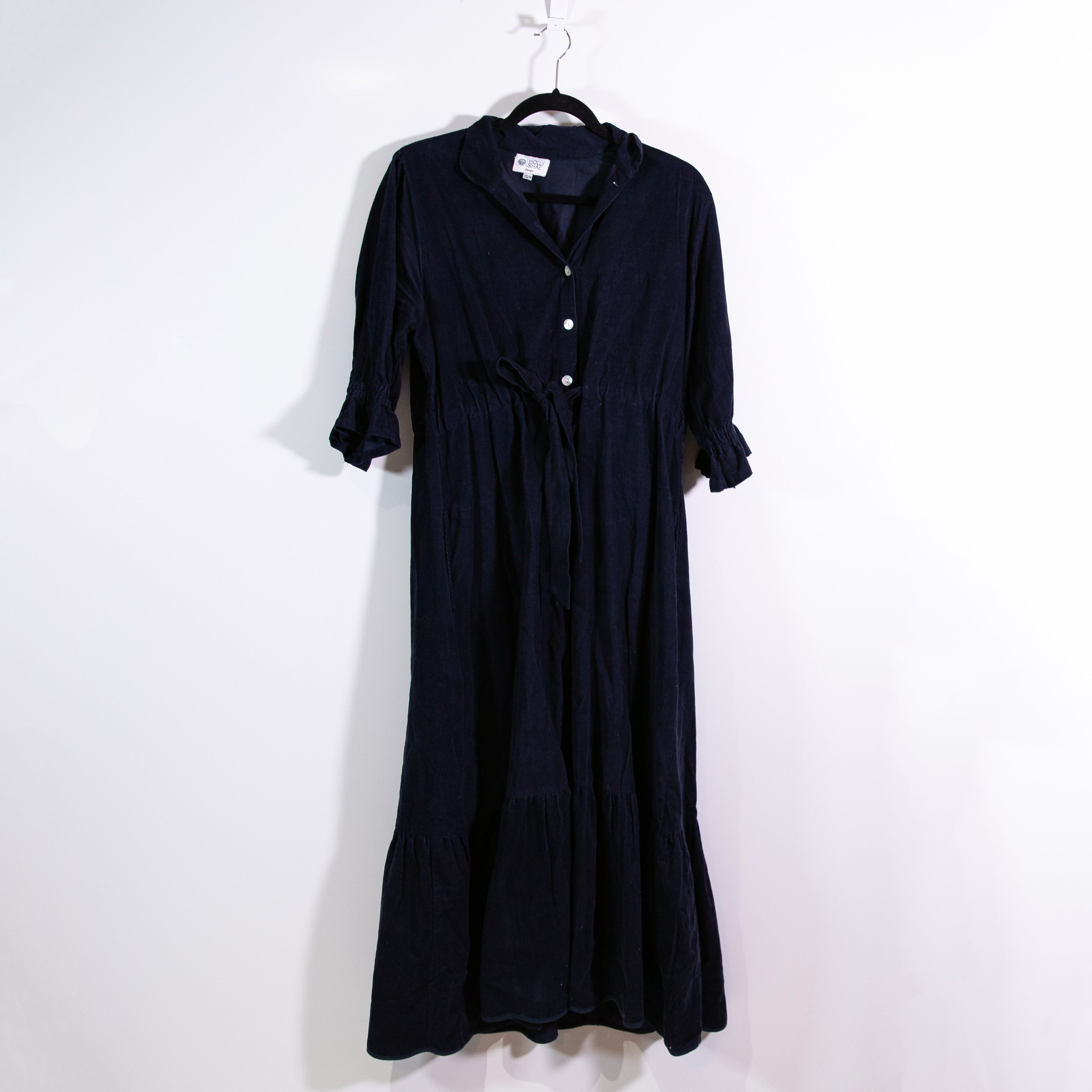 Holly Shae Design Catherine Corduroy Velvet Velour Button Front Belted Dress