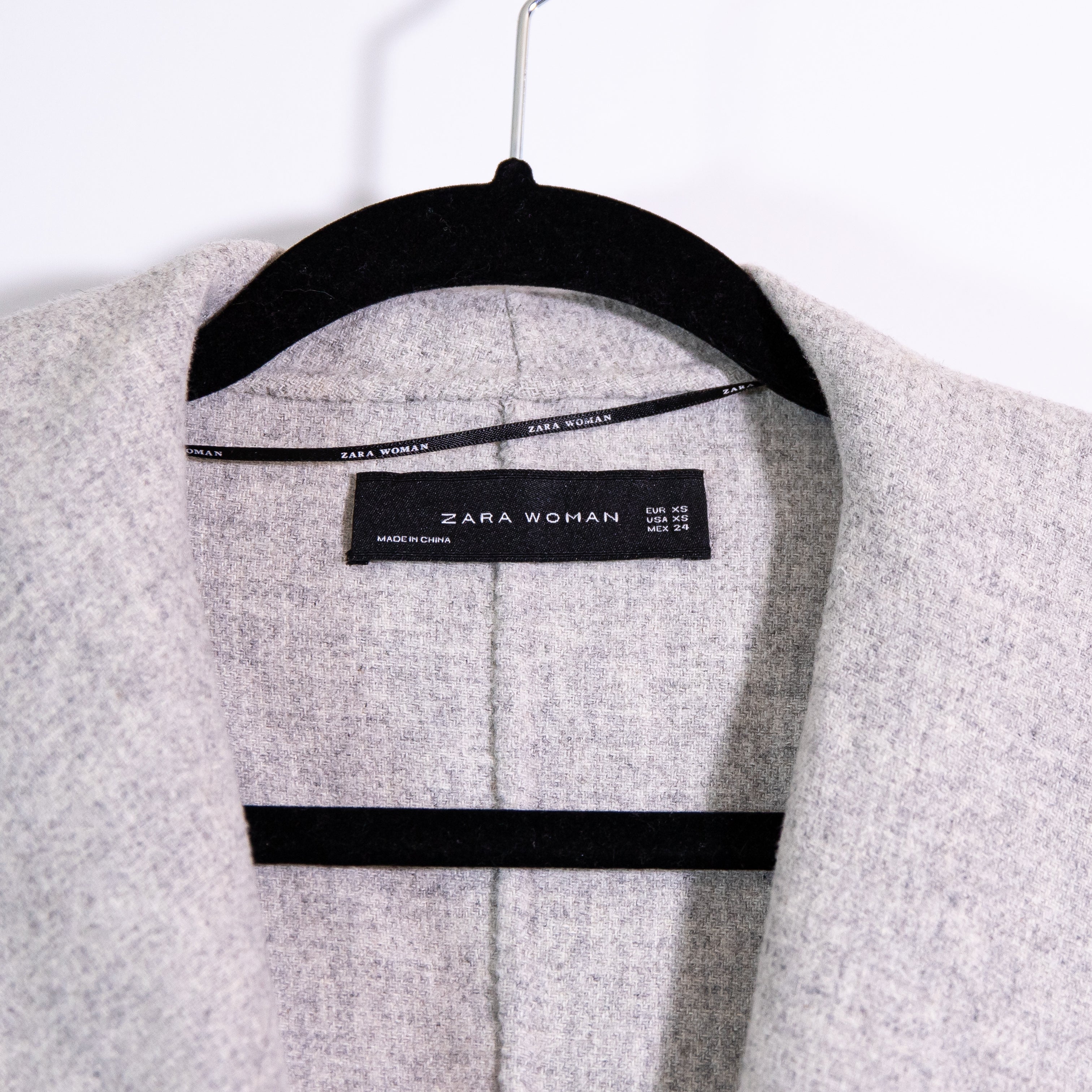 Zara Wool Blend Felt Spread Wide Collar Belted Coat Jacket Gray XS