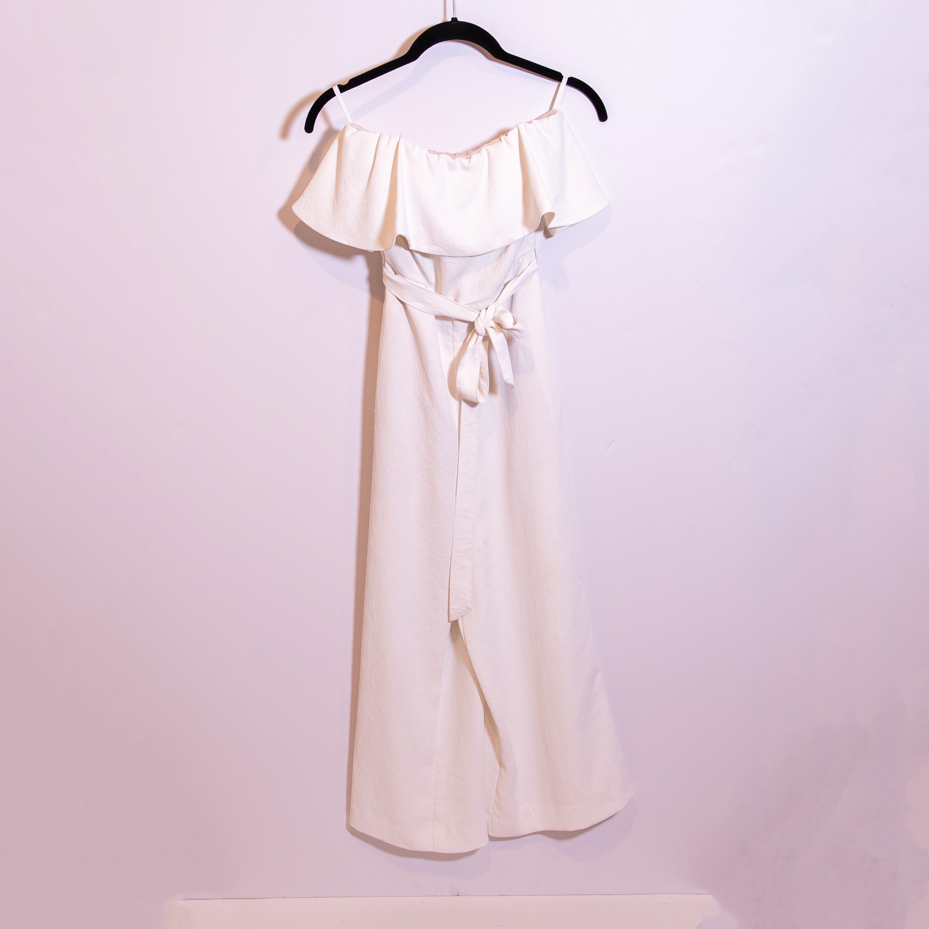 Babaton Aritzia Altamiro Strapless Ruffle Straight Leg Ankle Crop Jumpsuit Ivory