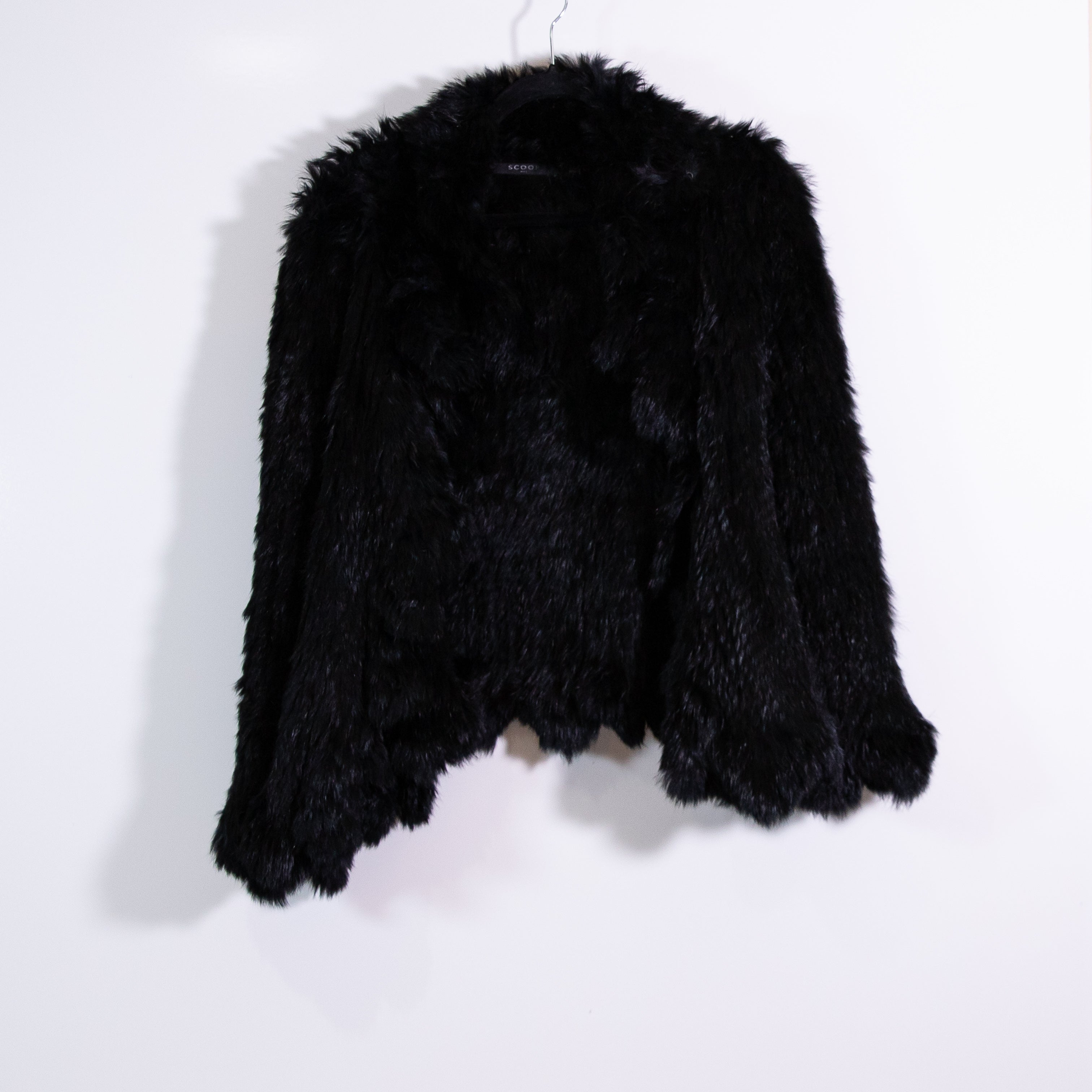 Scoop NYC Genuine Rabbit Fur Ultra Soft Open Front Jacket Black Small
