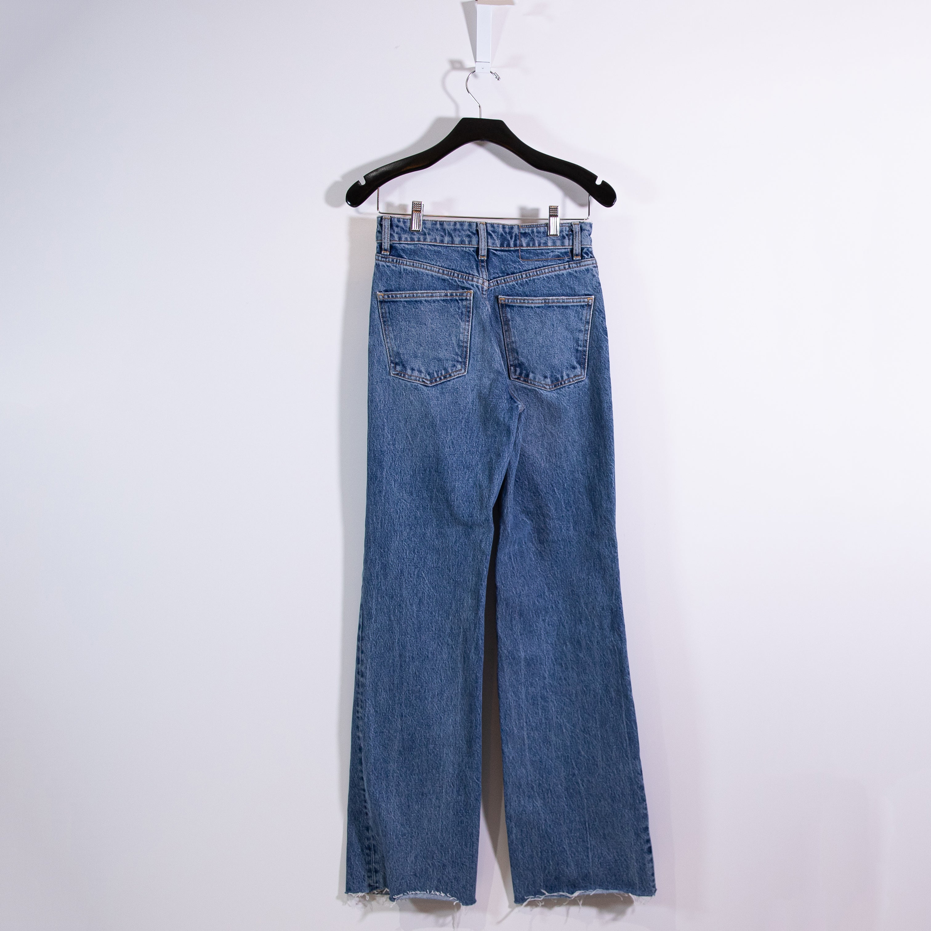 Zara Women's Cotton Flared Leg Distressed Denim Jeans Blue 2