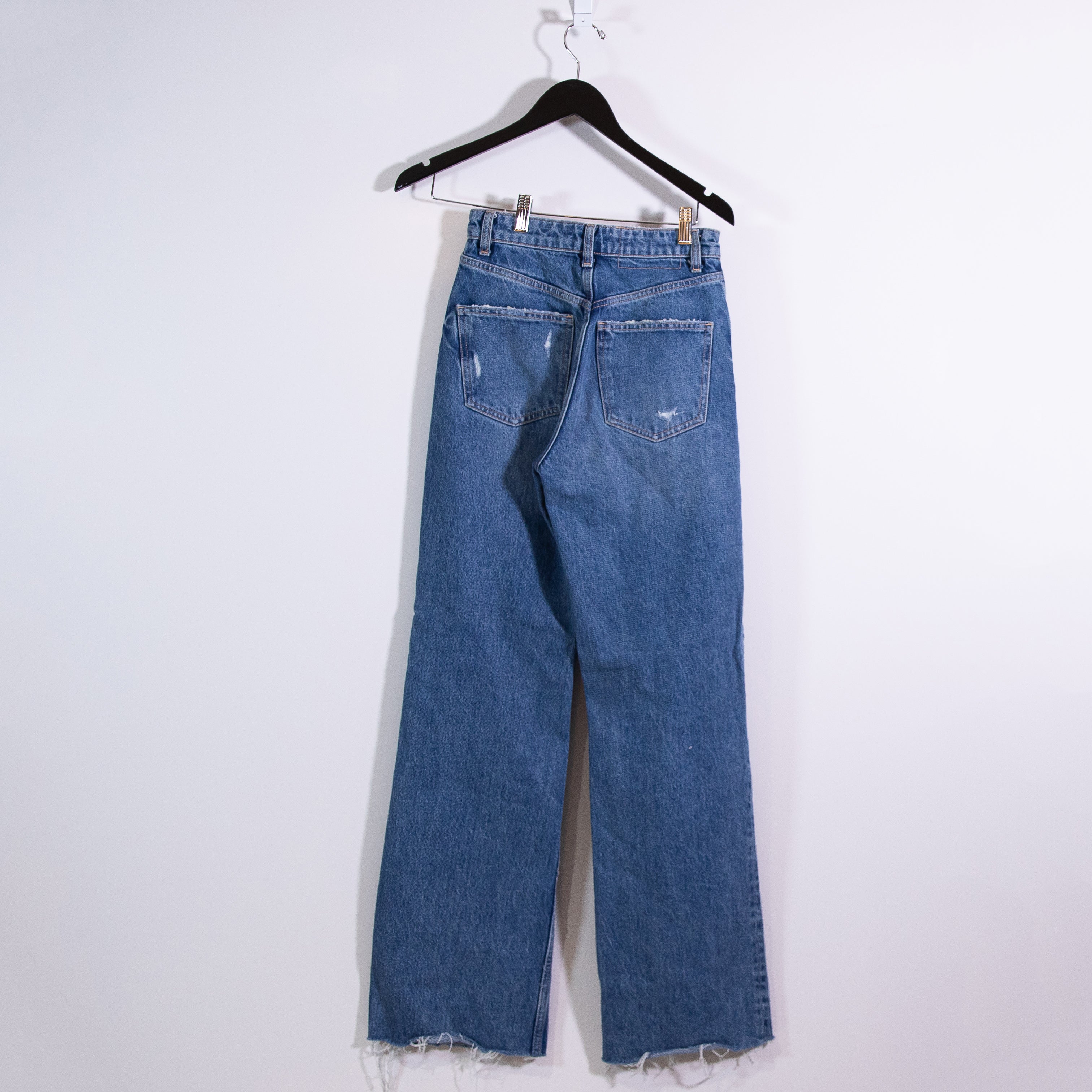 Zara Women's Cotton Straight Leg Super Distressed Ripped Denim Jeans Blue 2