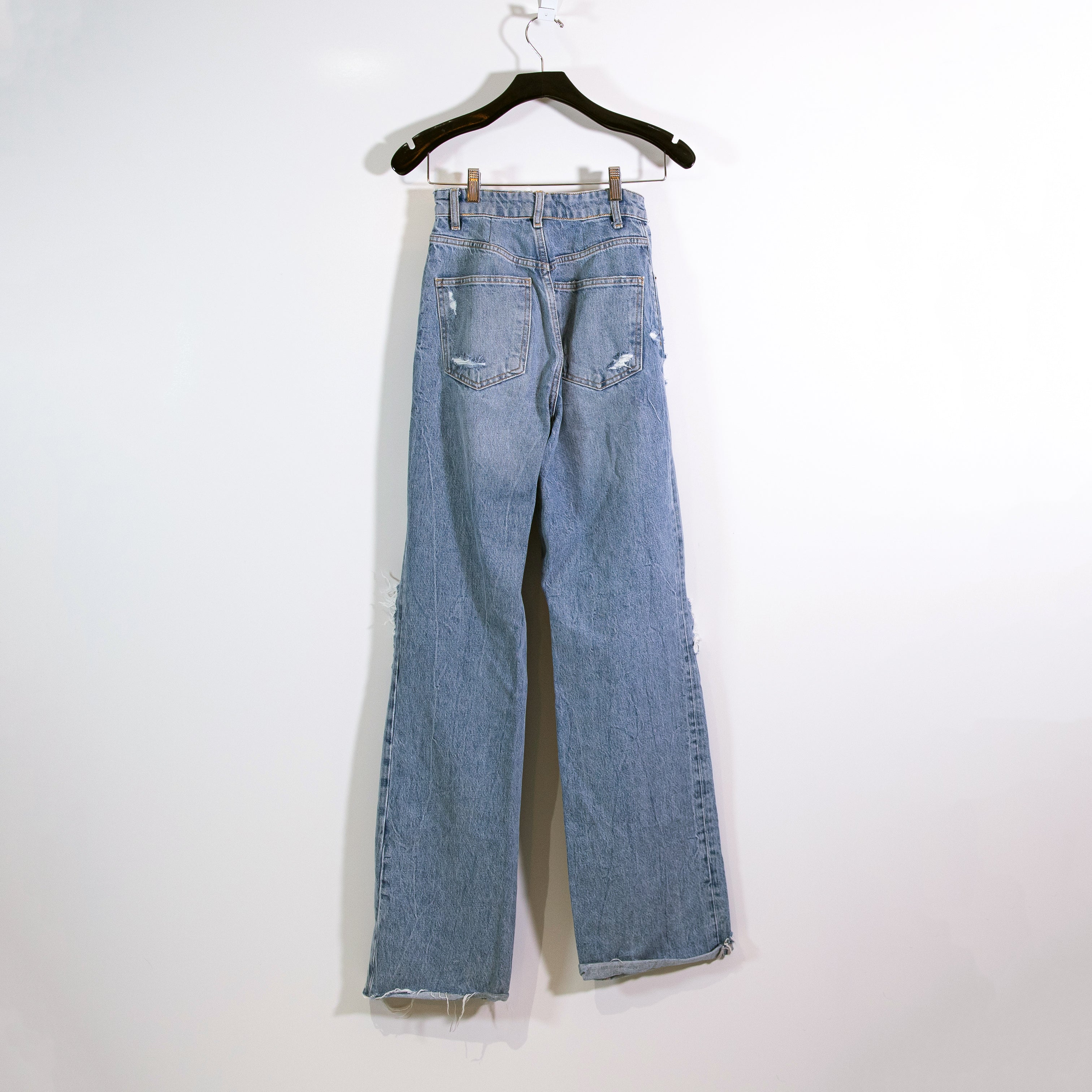 Zara Women's Cotton Straight Leg Super Distressed Ripped Denim Jeans Blue 4