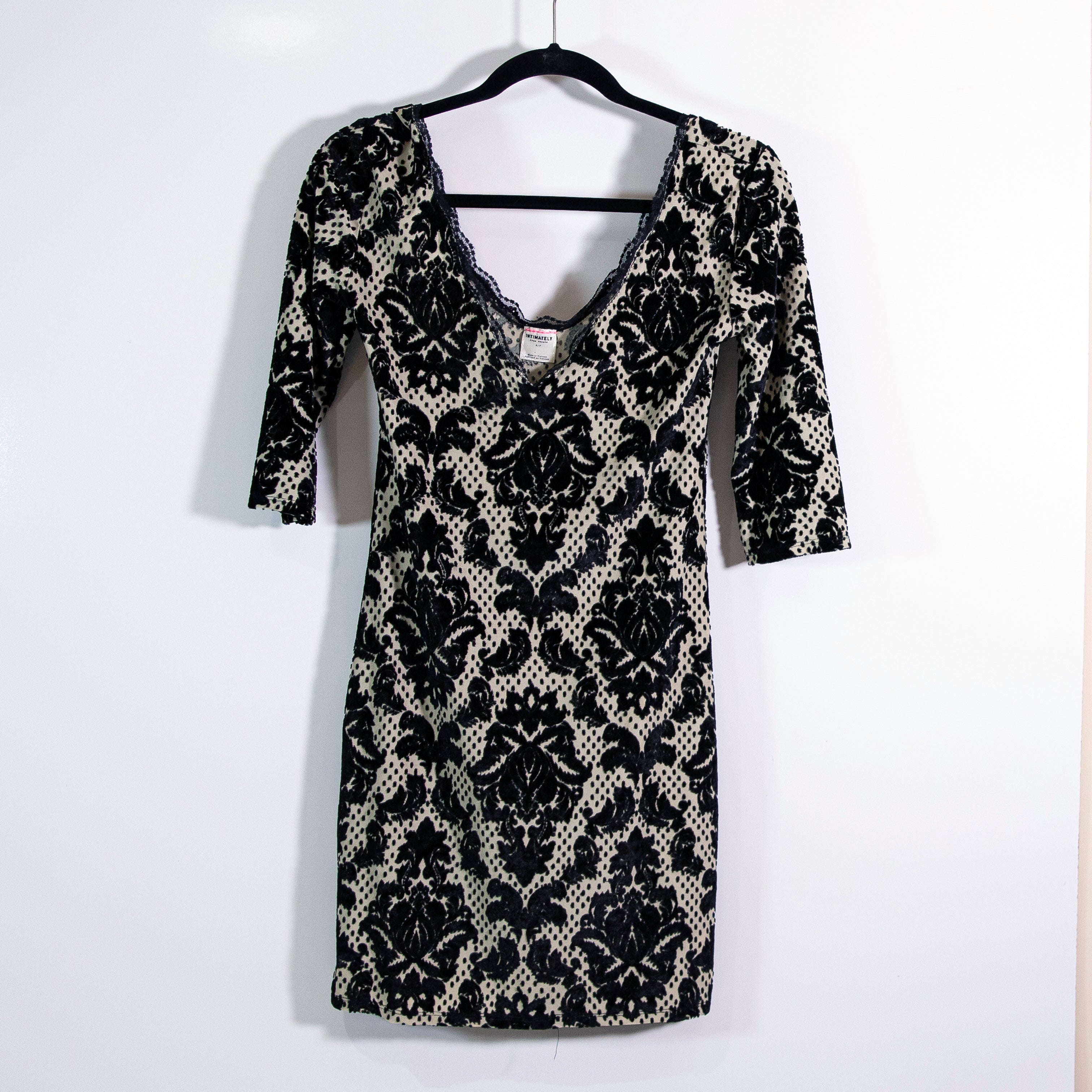 Free People Intimately Fair Maiden Floral Velvet Velour Mini Black Nude Dress S