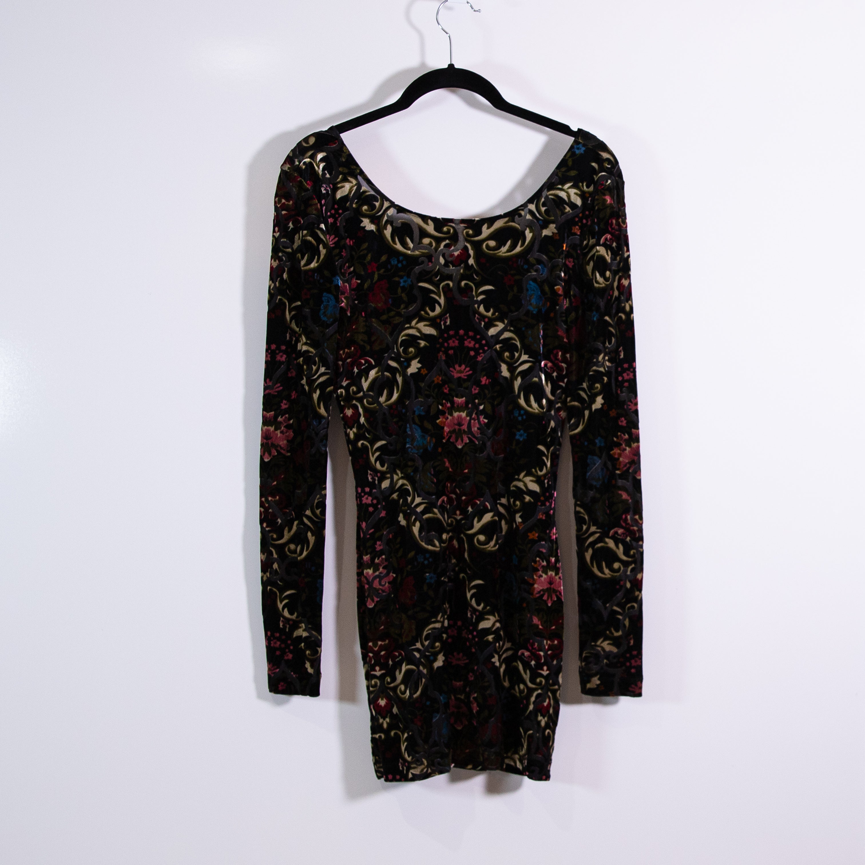 Free People Velvet Velour Burnout Floral Flower Print Mini Bodycon Dress Small