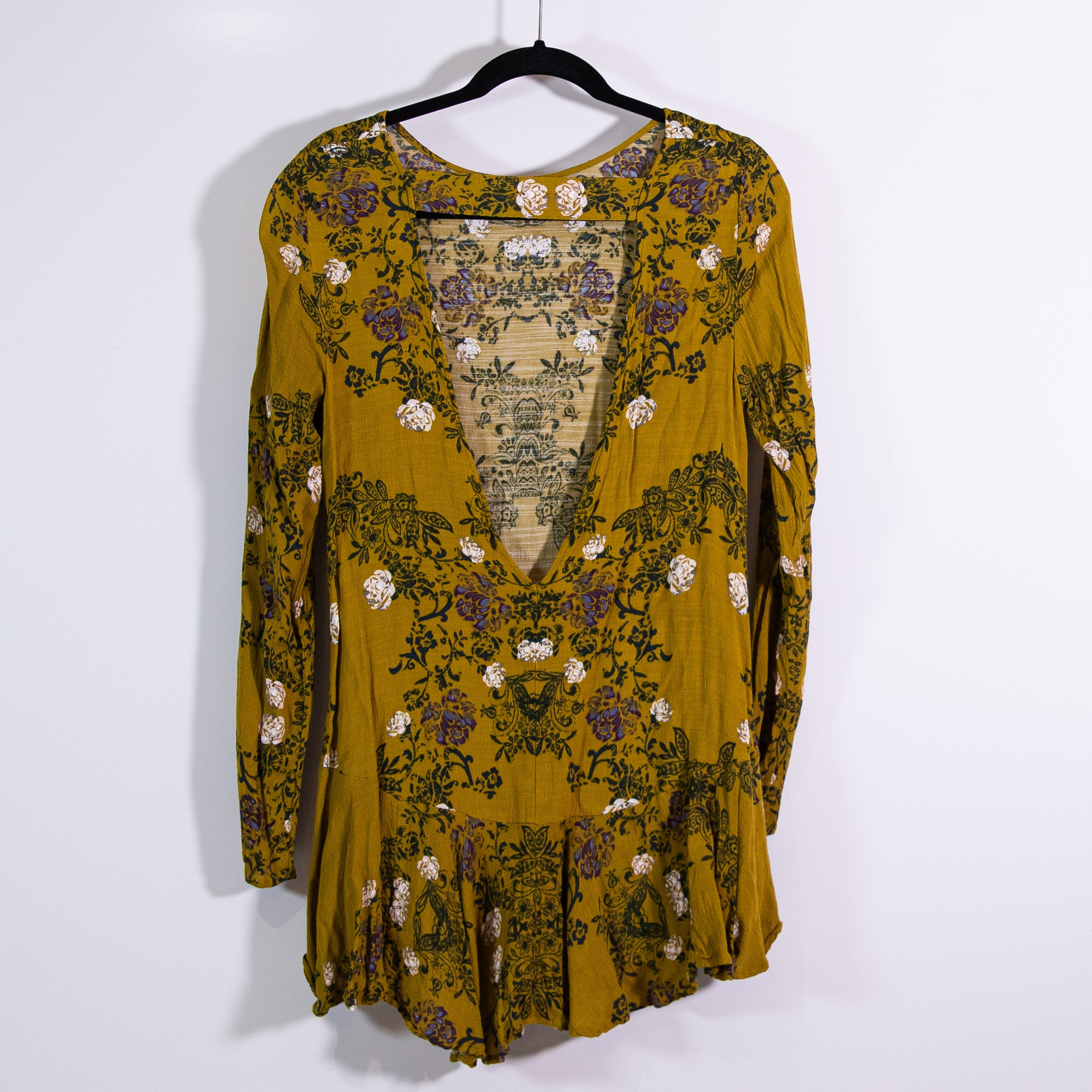 Free People Smooth Talker Floral Flower Print Pattern Mini Tunic Dress Green S