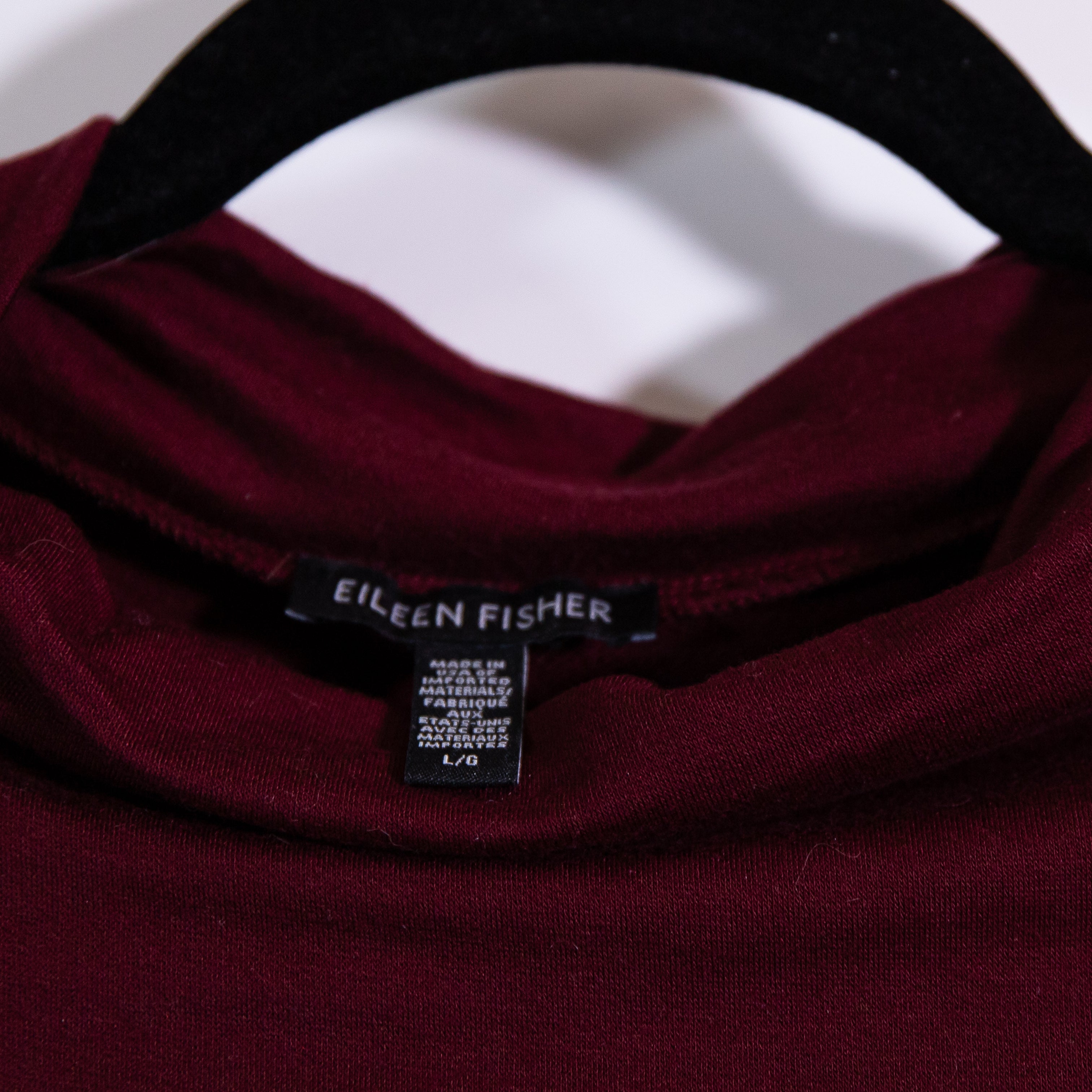 Eileen Fisher Stretch Knit Mock Neck Long Sleeve Pullover Shirt Top Burgandy L
