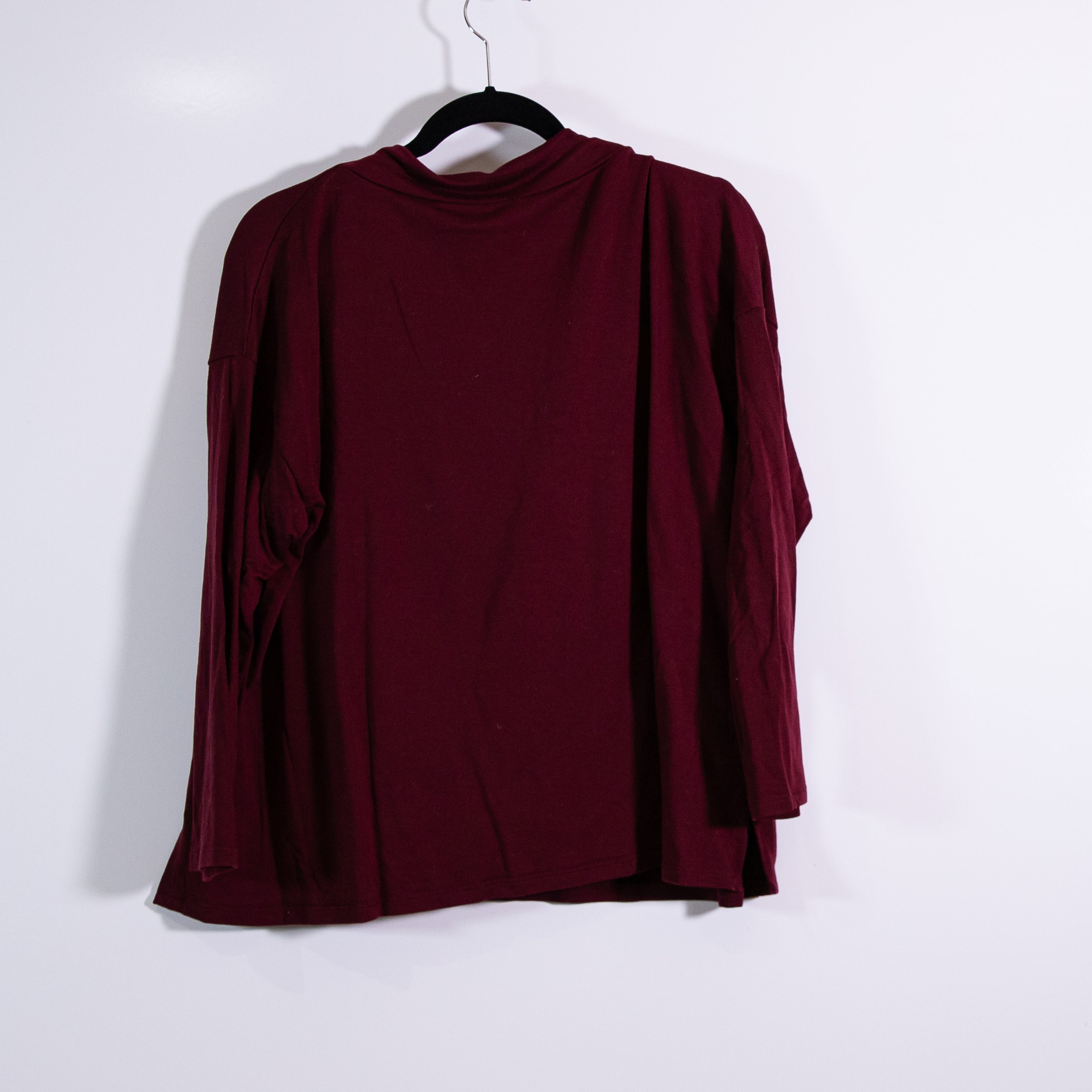 Eileen Fisher Stretch Knit Mock Neck Long Sleeve Pullover Shirt Top Burgandy L