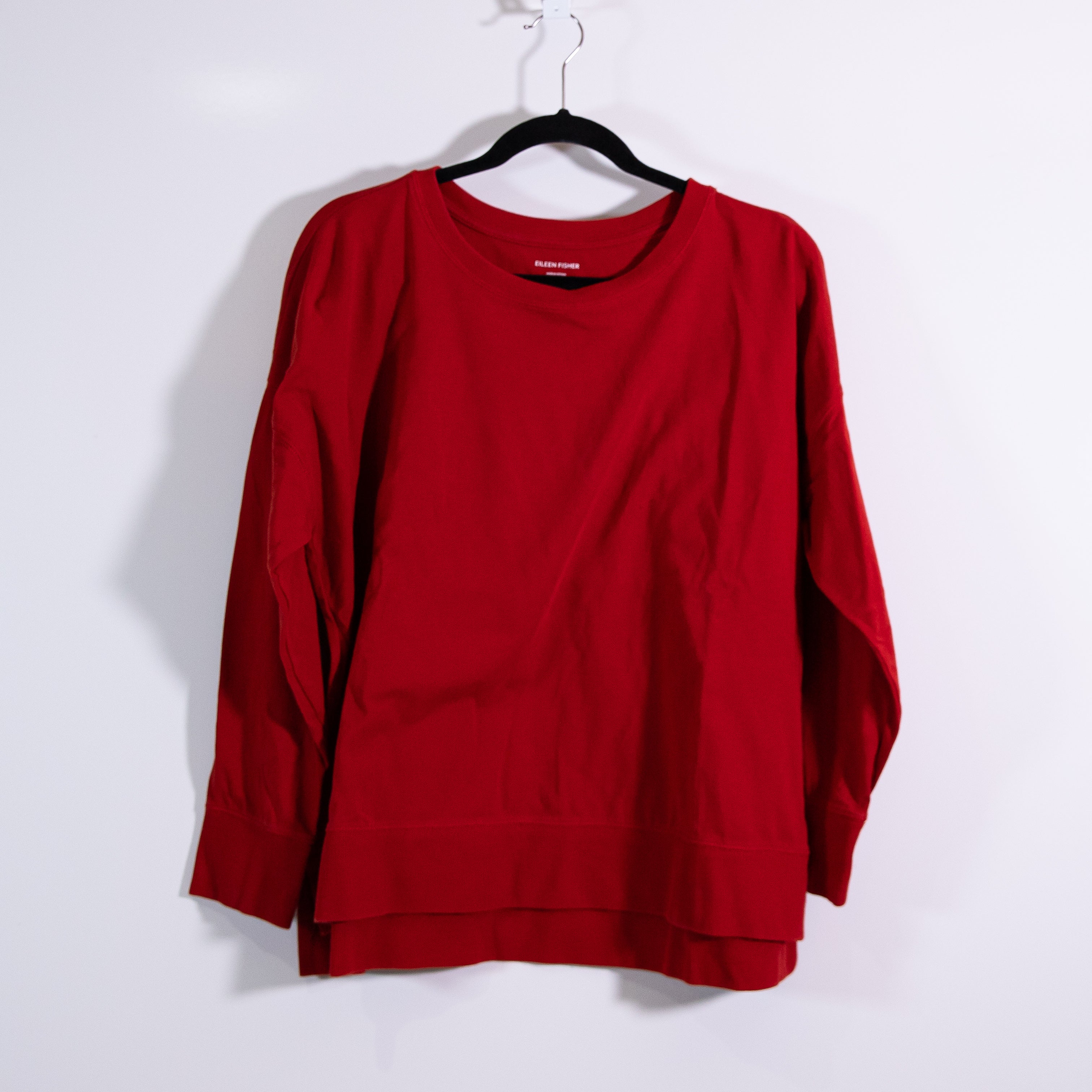 Eileen Fisher Organic Cotton Stretch Knit Scoop Neck Pullover Sweater Red XL
