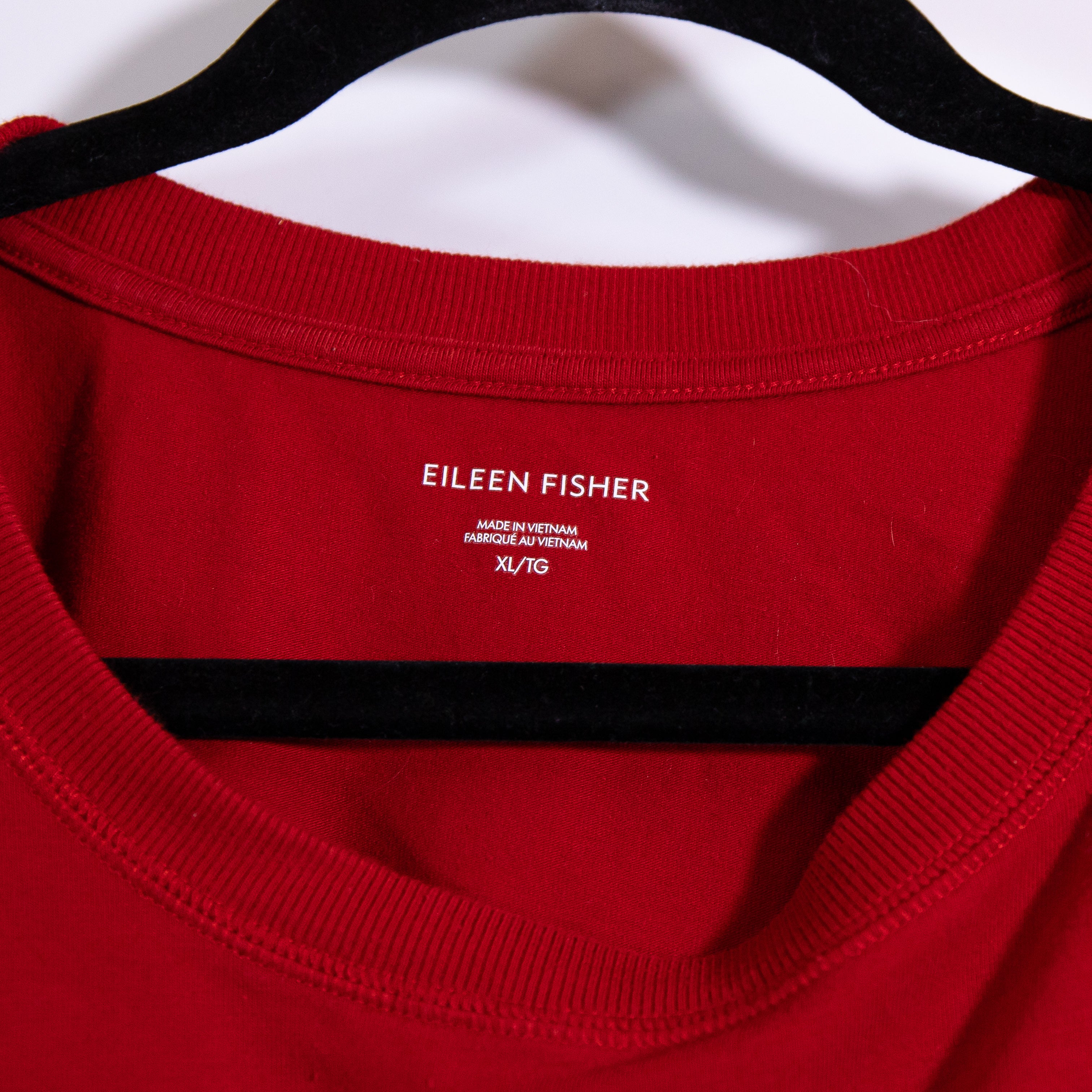 Eileen Fisher Organic Cotton Stretch Knit Scoop Neck Pullover Sweater Red XL