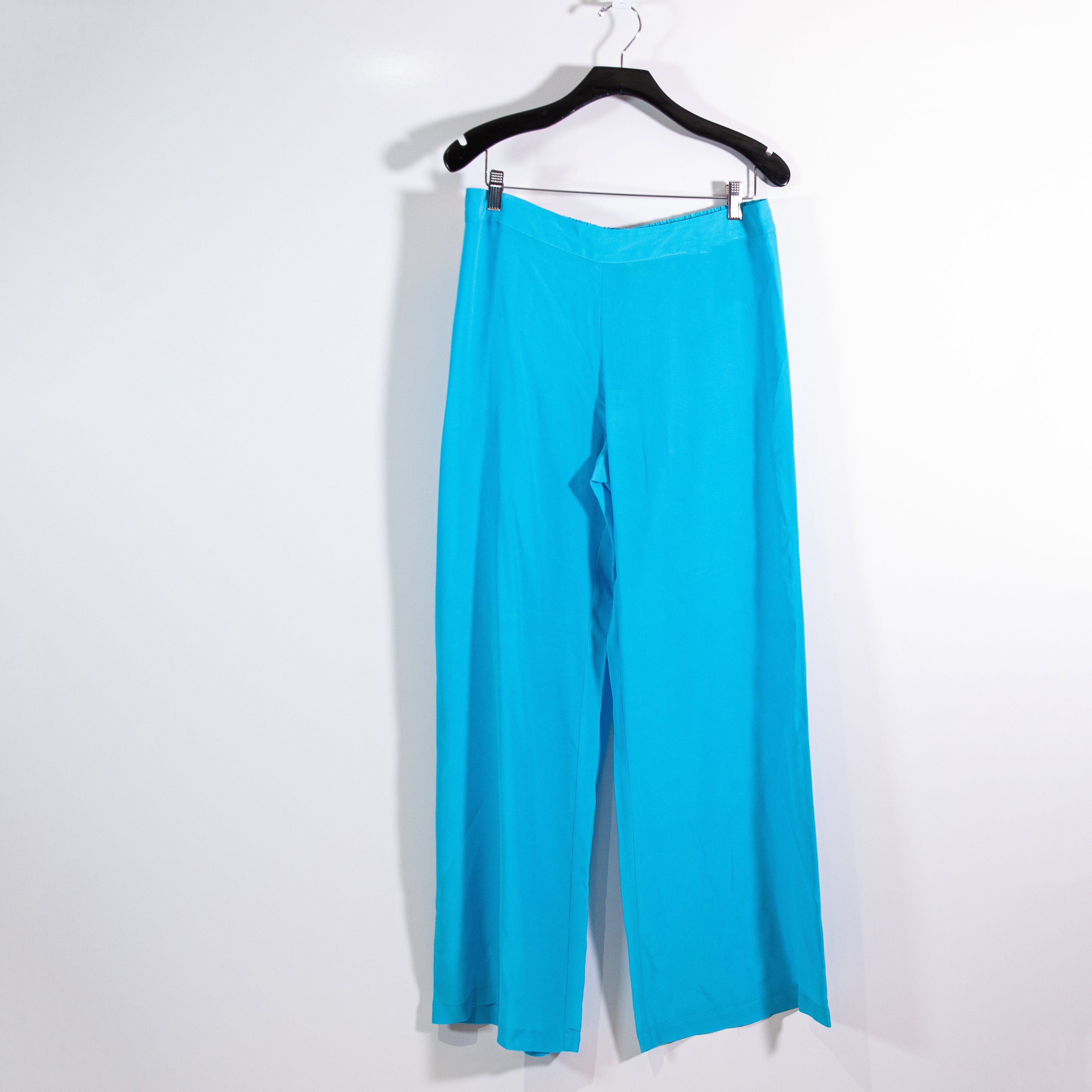 NEW 120% Lino Silk Chiffon Mid Rise Straight Leg Trouser Pants Blue XL