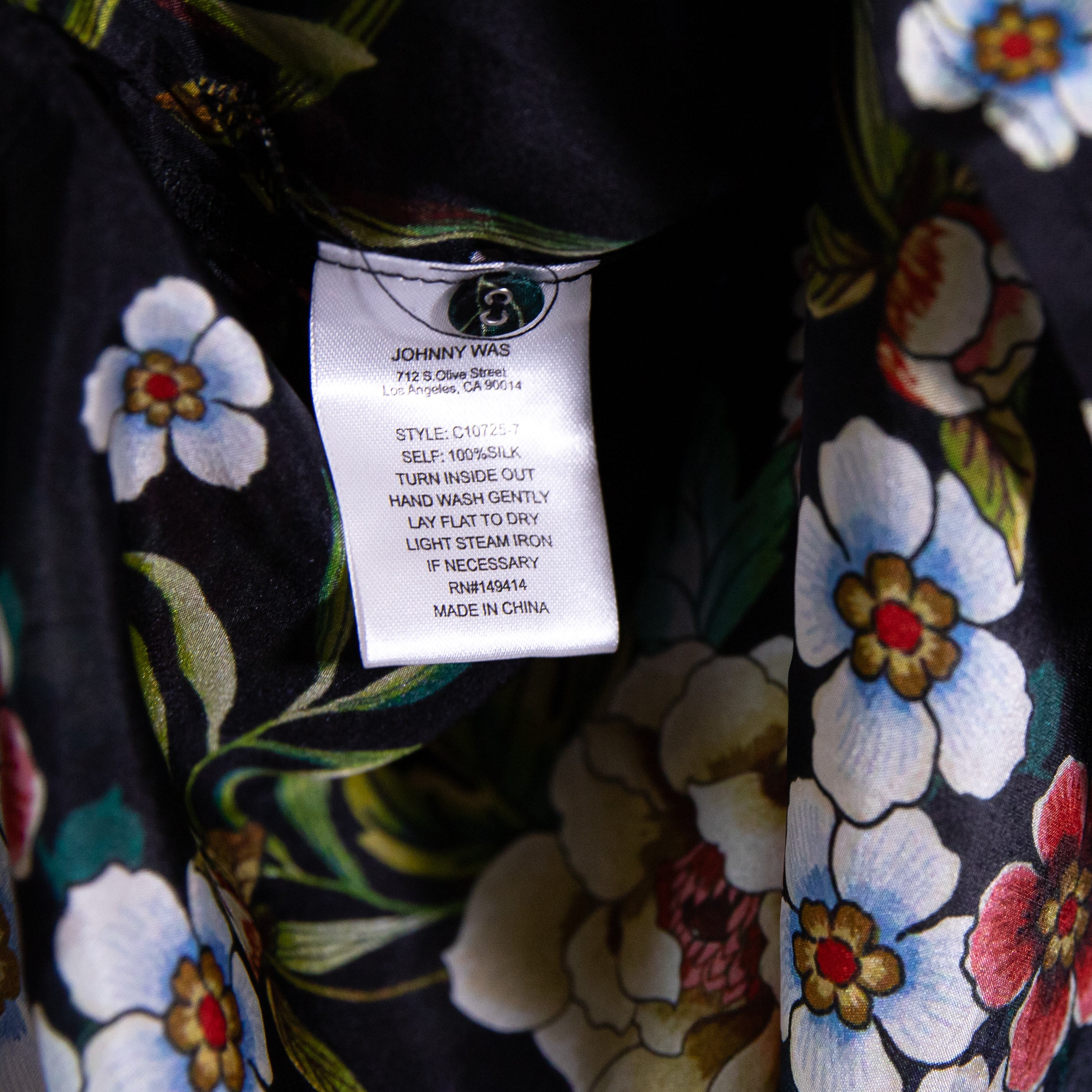 Johnny Was The Audrey Silk Satin Chiffon Advestia Floral Short Sleeve Shirt XL