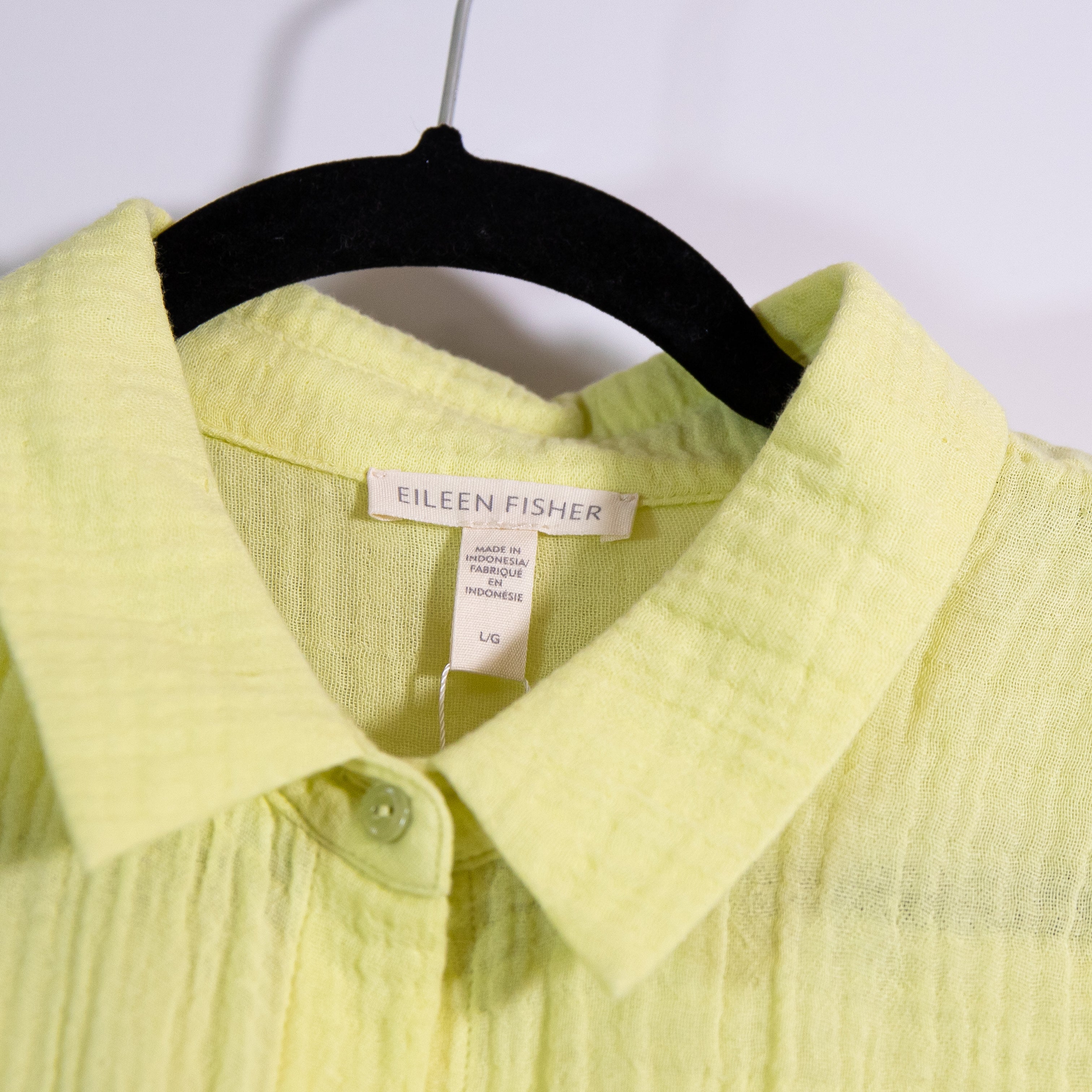 NEW Eileen Fisher Organic Cotton Gauze Classic Collar Shirt Citrus Yellow Large