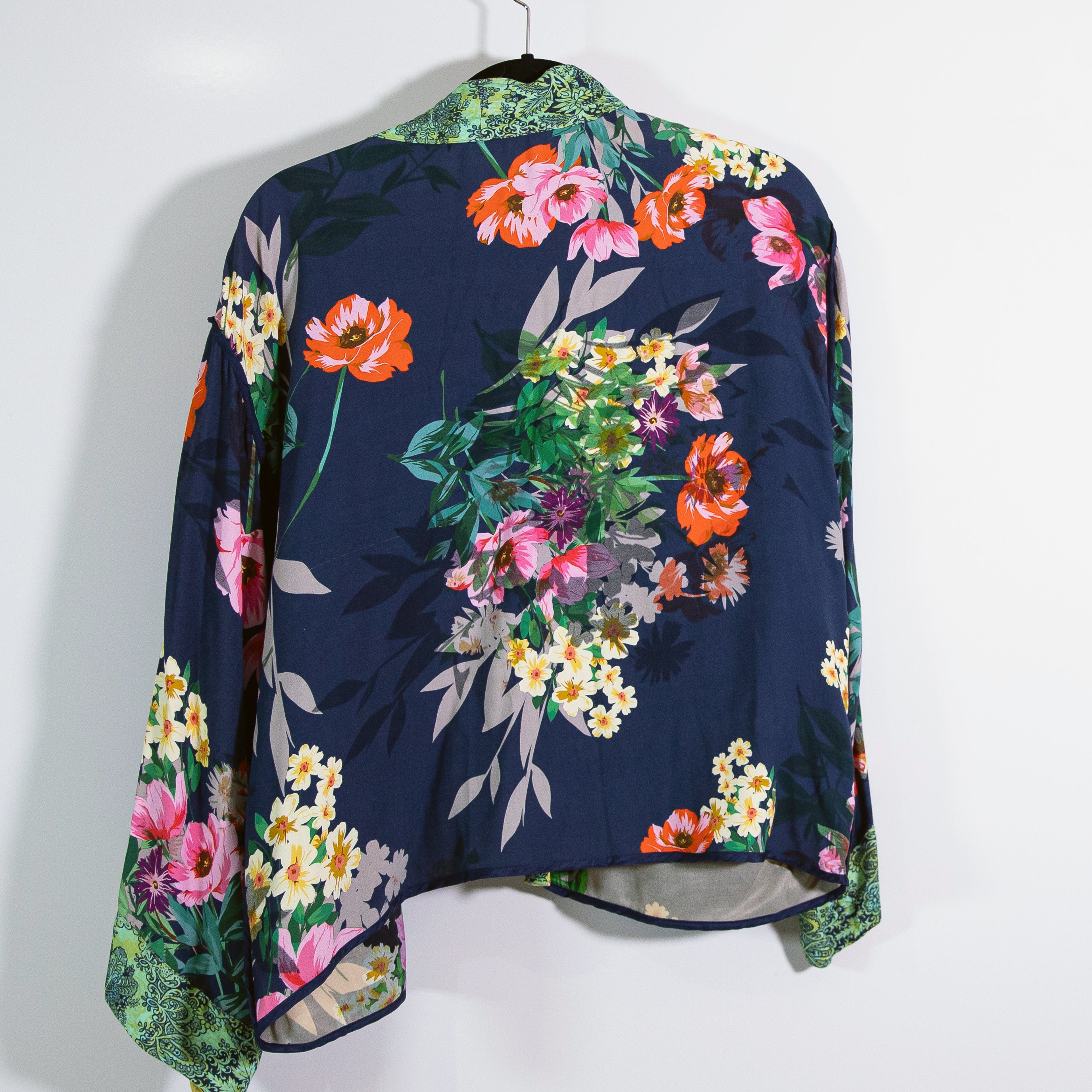 Johnny Was Rebecca Reversible Print Kimono Open Front Cardigan Sweater Small
