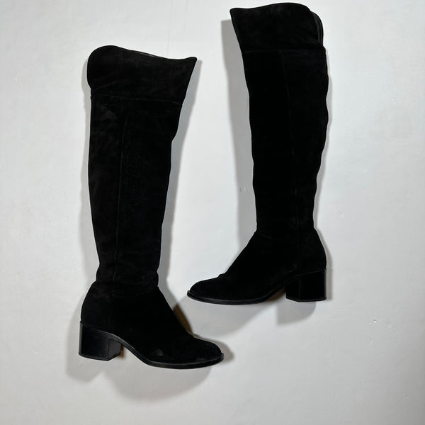 Rag & Bone Ashby Genuine Suede Over The Knee Block High Heel Boots Shoes Black