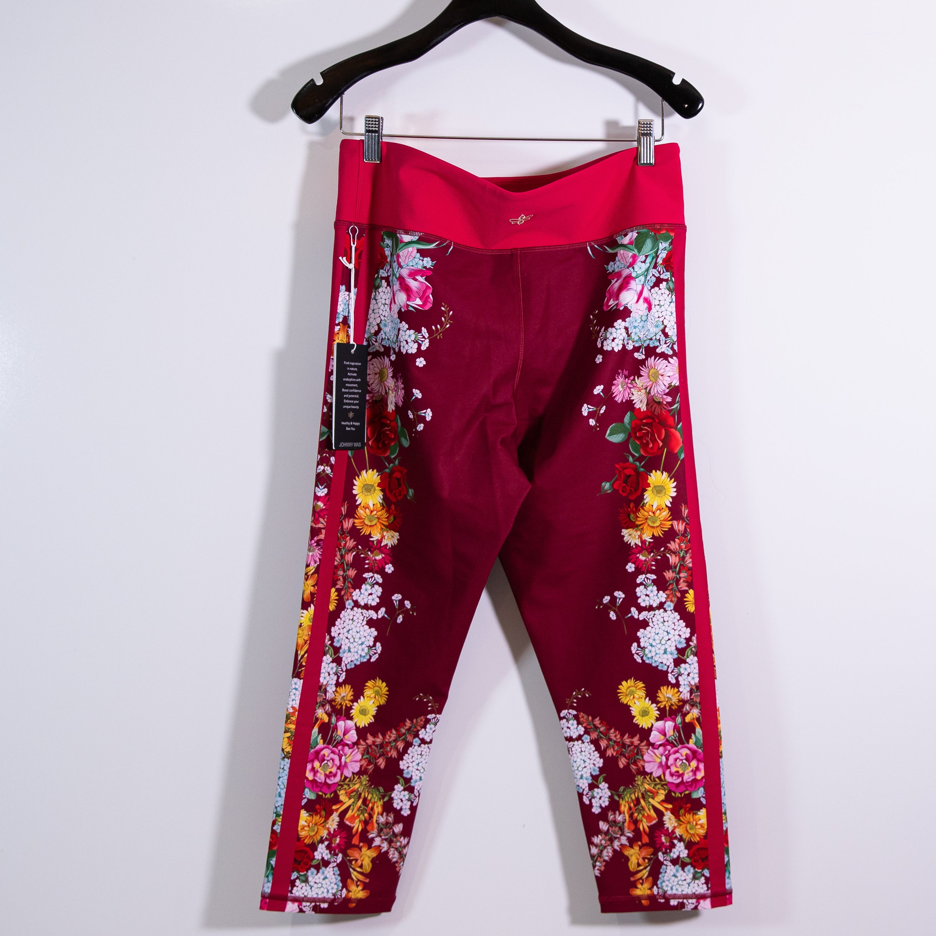 NEW Johnny Was Golden Rose Printed High Waist Cropped Active Leggings Pants XL
