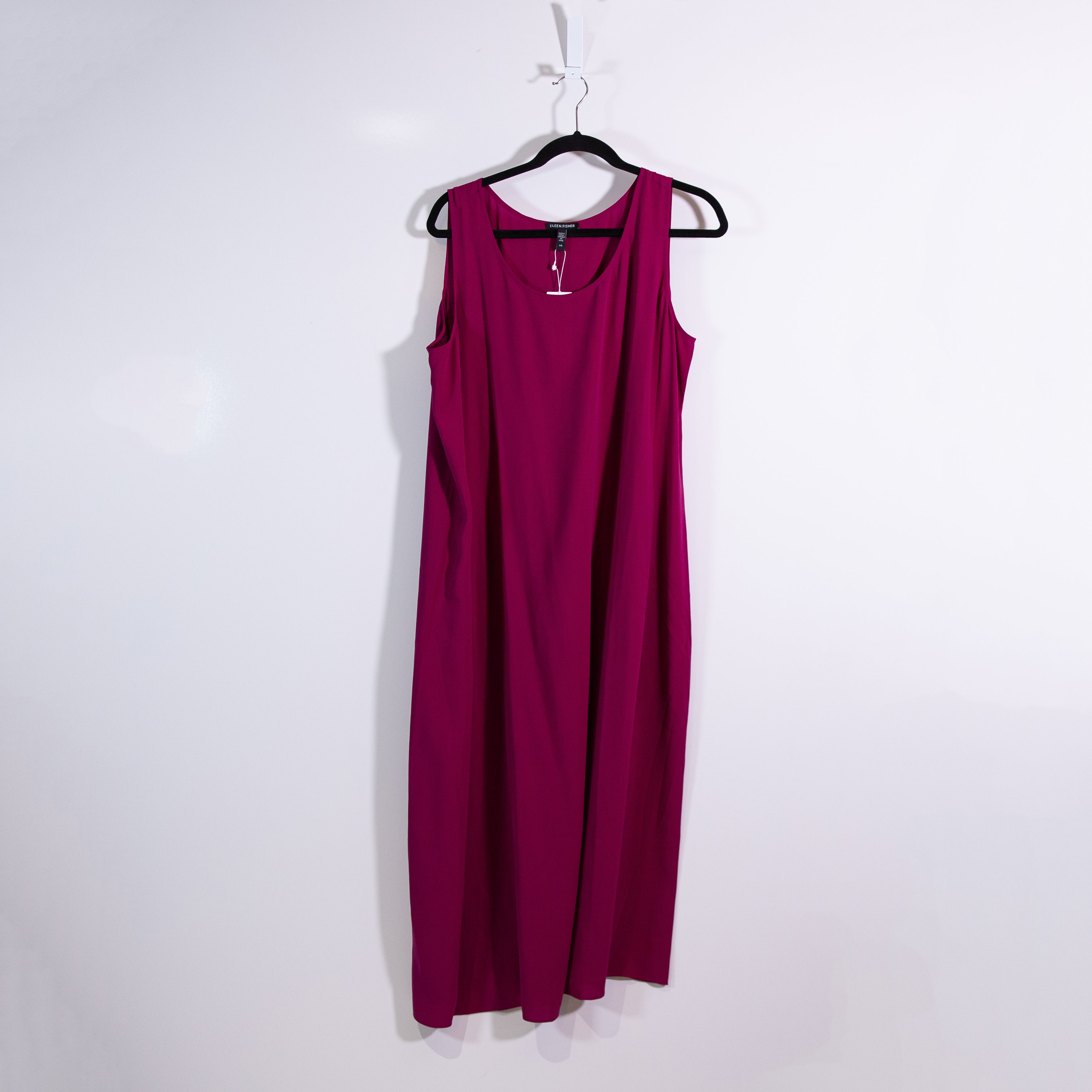 NEW Eileen Fisher Silk Georgette Crepe Scoop Neck Full Length Dress Rhapsody L