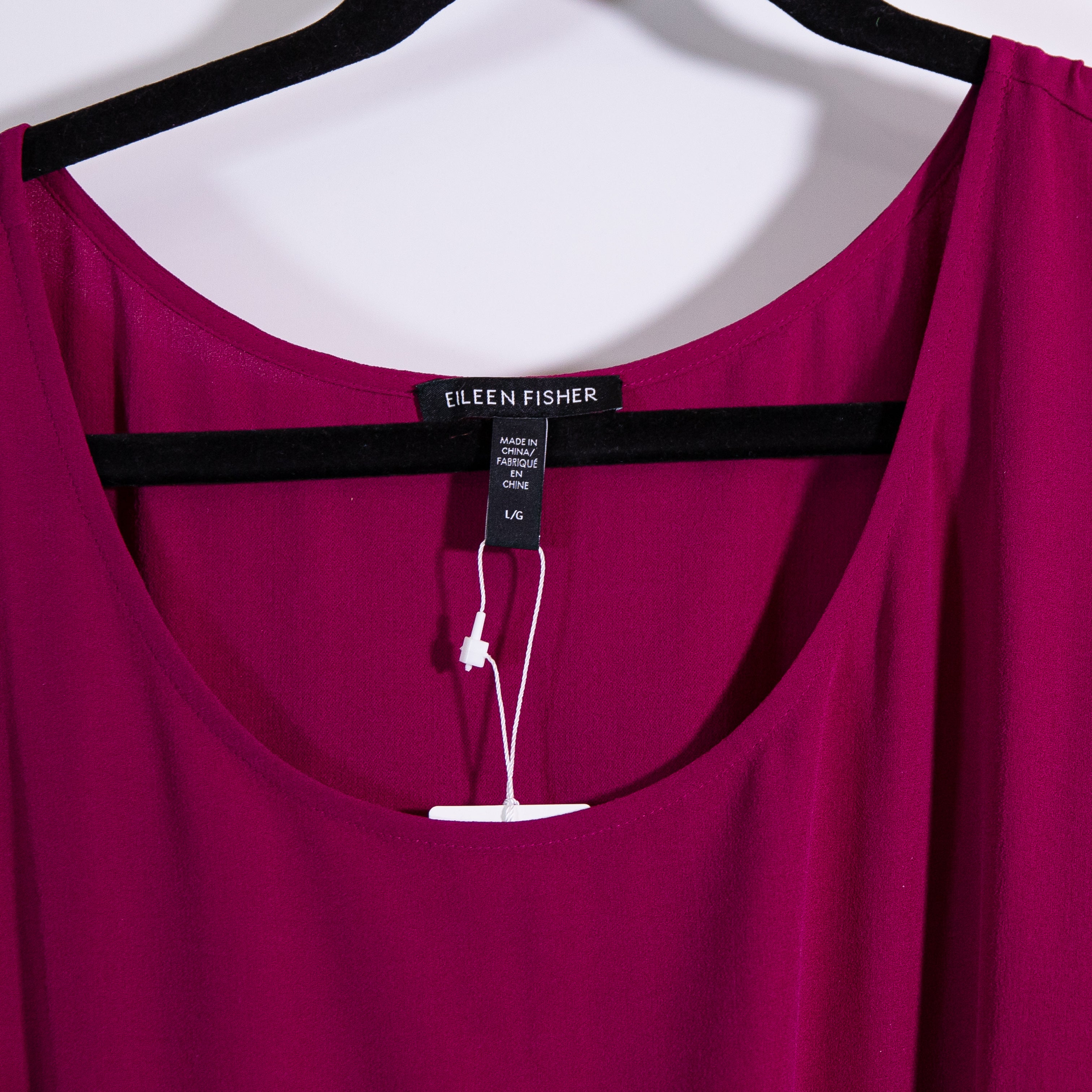 NEW Eileen Fisher Silk Georgette Crepe Scoop Neck Full Length Dress Rhapsody L