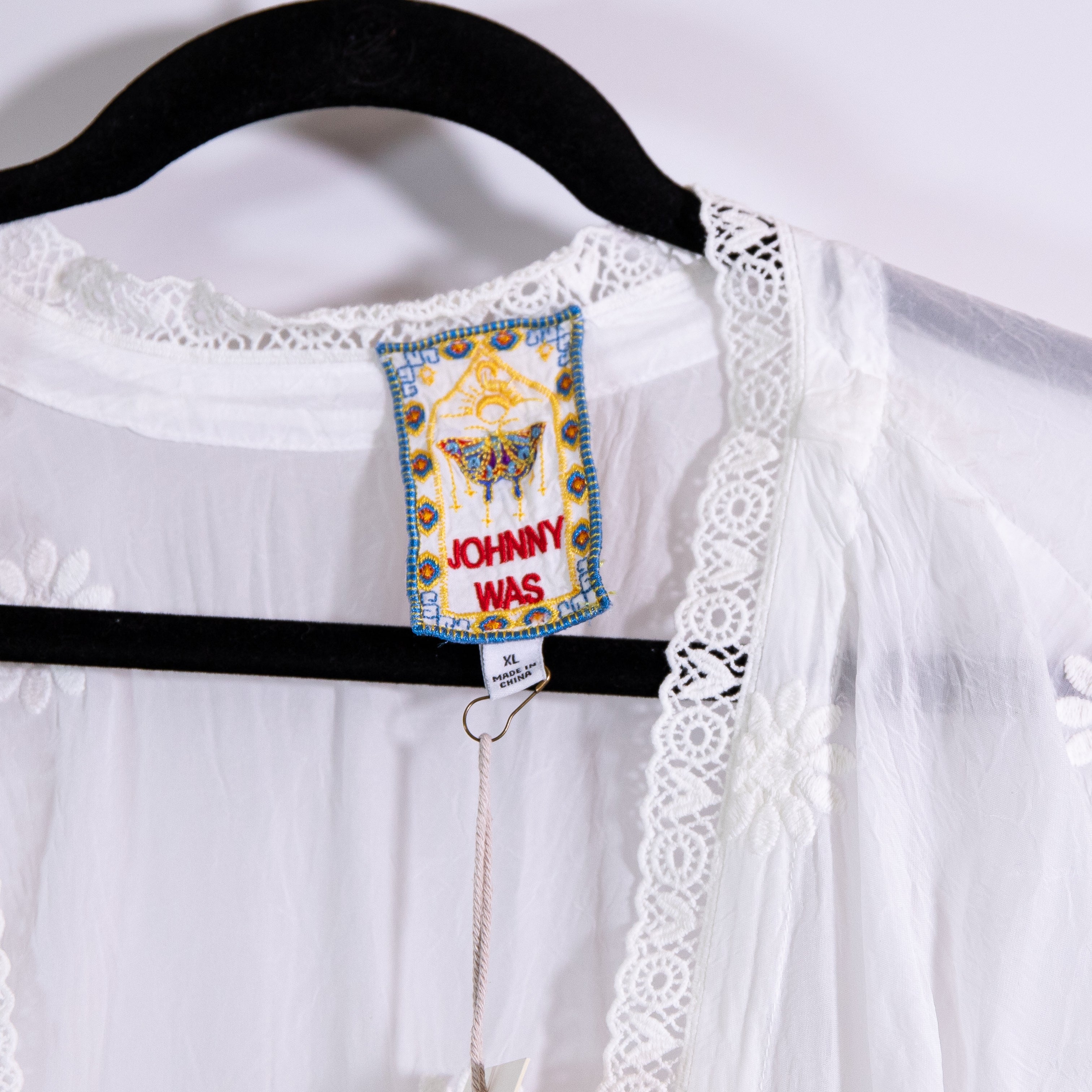 NEW Johnny Was Elijah Kimono Eyelet Lace Open Front Cardigan Top Wallflower XL