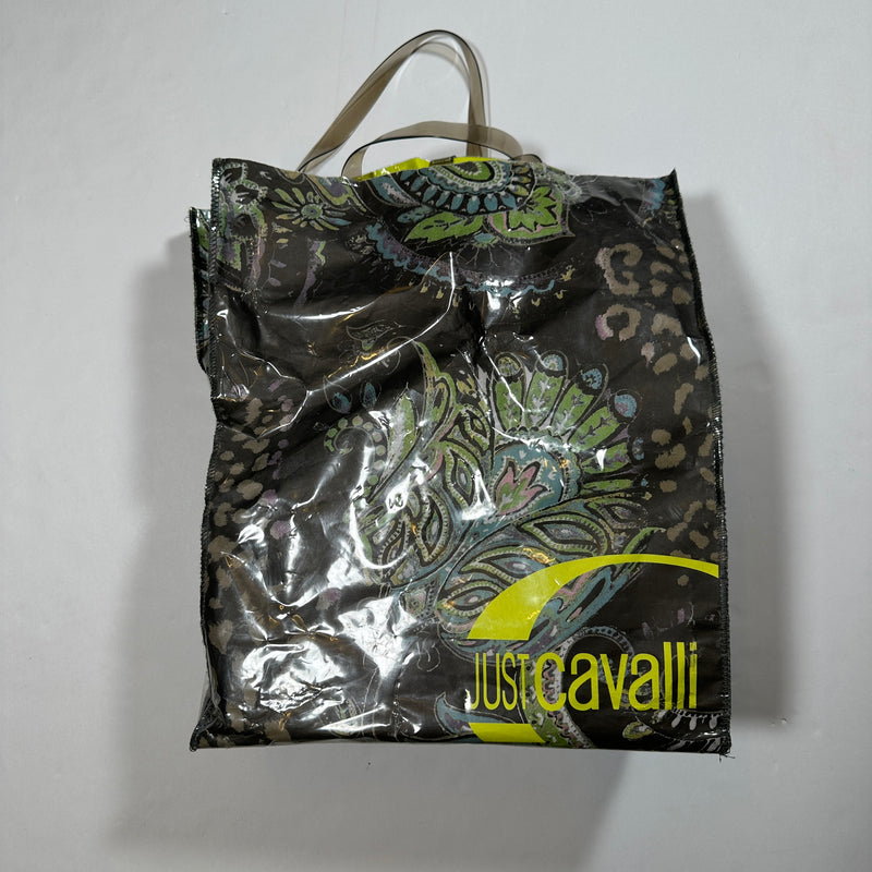 Just Cavalli Laminated Reusable Shoulder Shopping Tote Purse Bag Printed