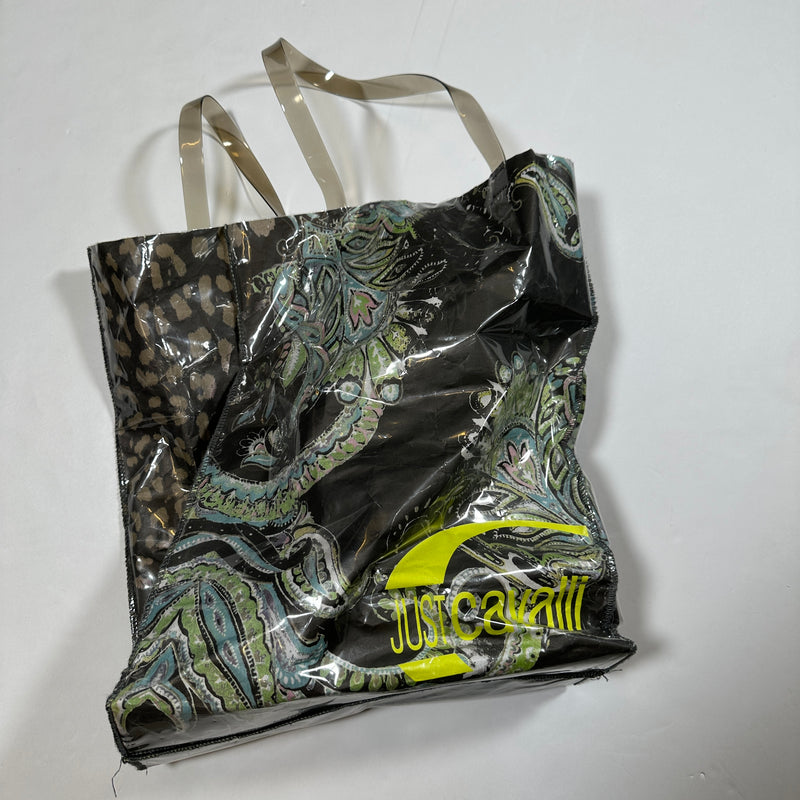 Just Cavalli Laminated Reusable Shoulder Shopping Tote Purse Bag Printed