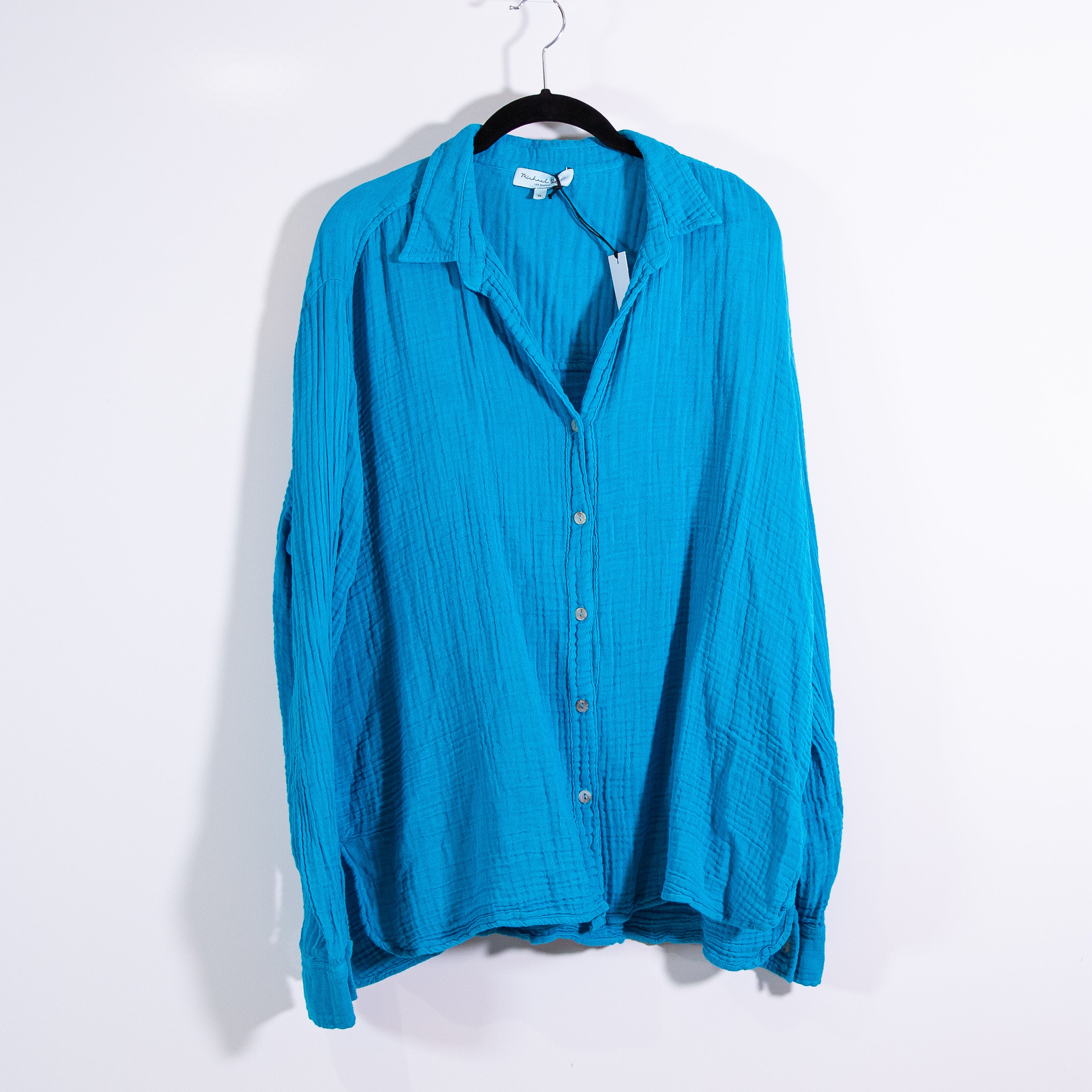 NEW Michael Stars Leo Double Gauze Cotton Button Down Shirt Blouse Corsica Blue