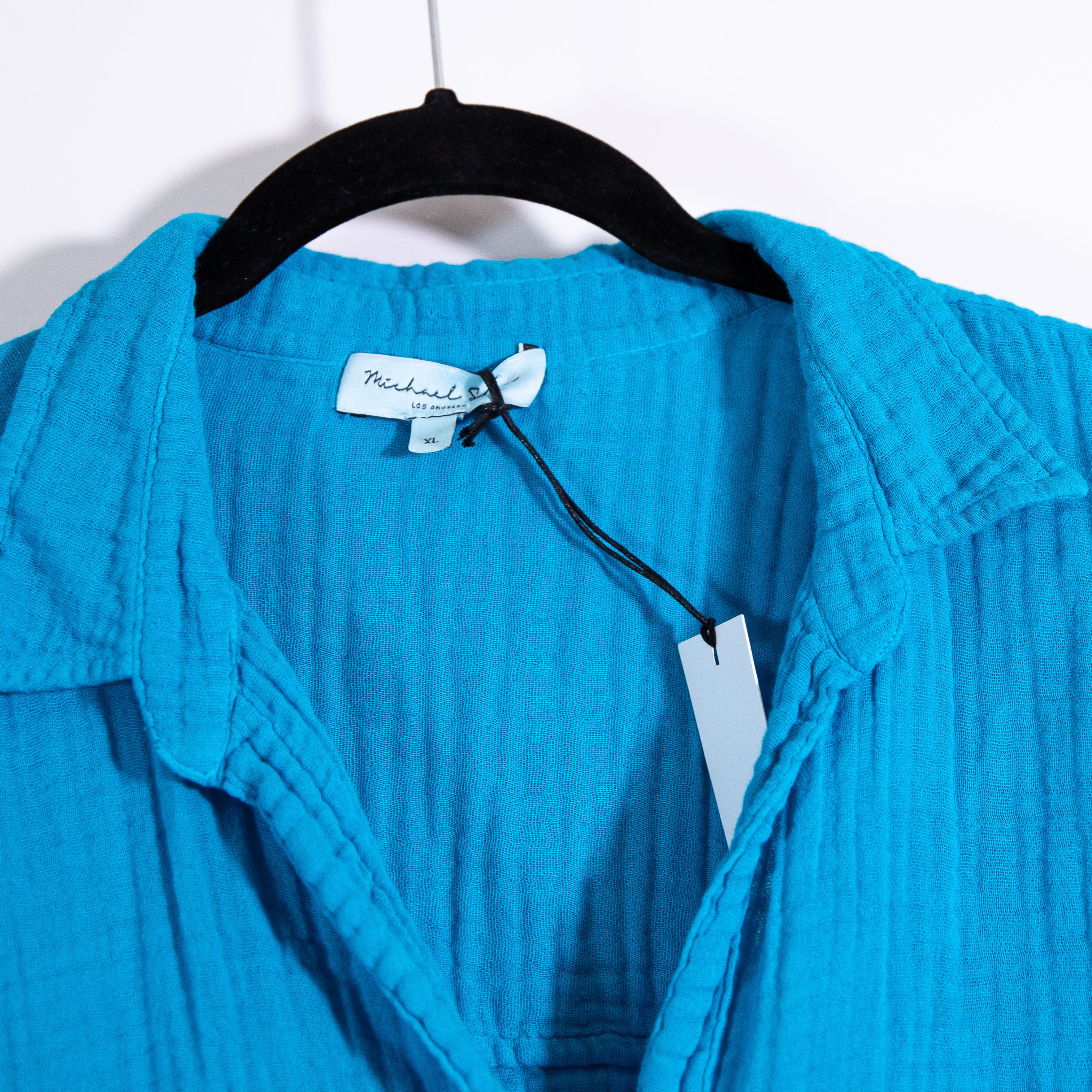 NEW Michael Stars Leo Double Gauze Cotton Button Down Shirt Blouse Corsica Blue