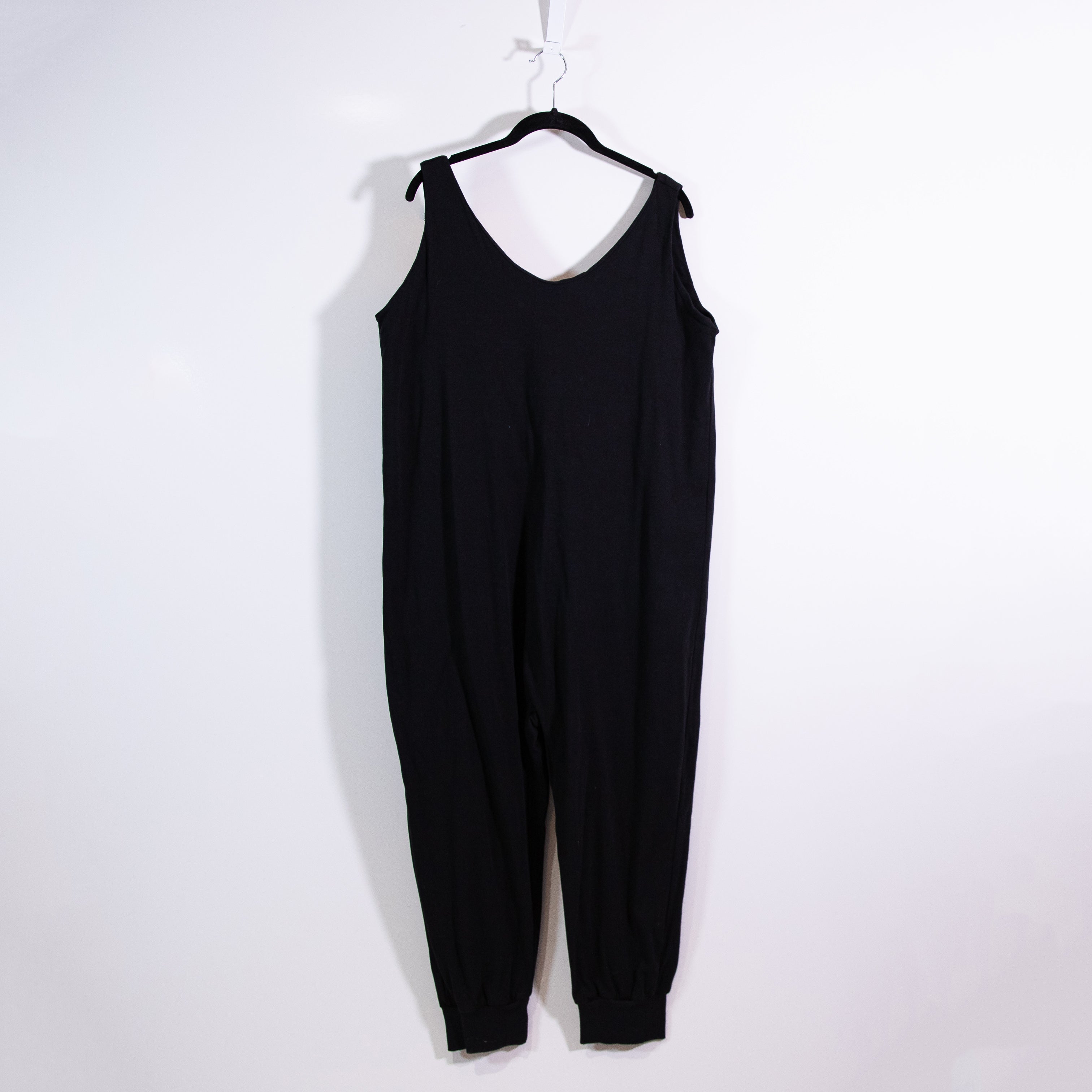 Eileen Fisher Cotton Stretch Scoop Neck Sleeveless Full Length Jumpsuit Black L