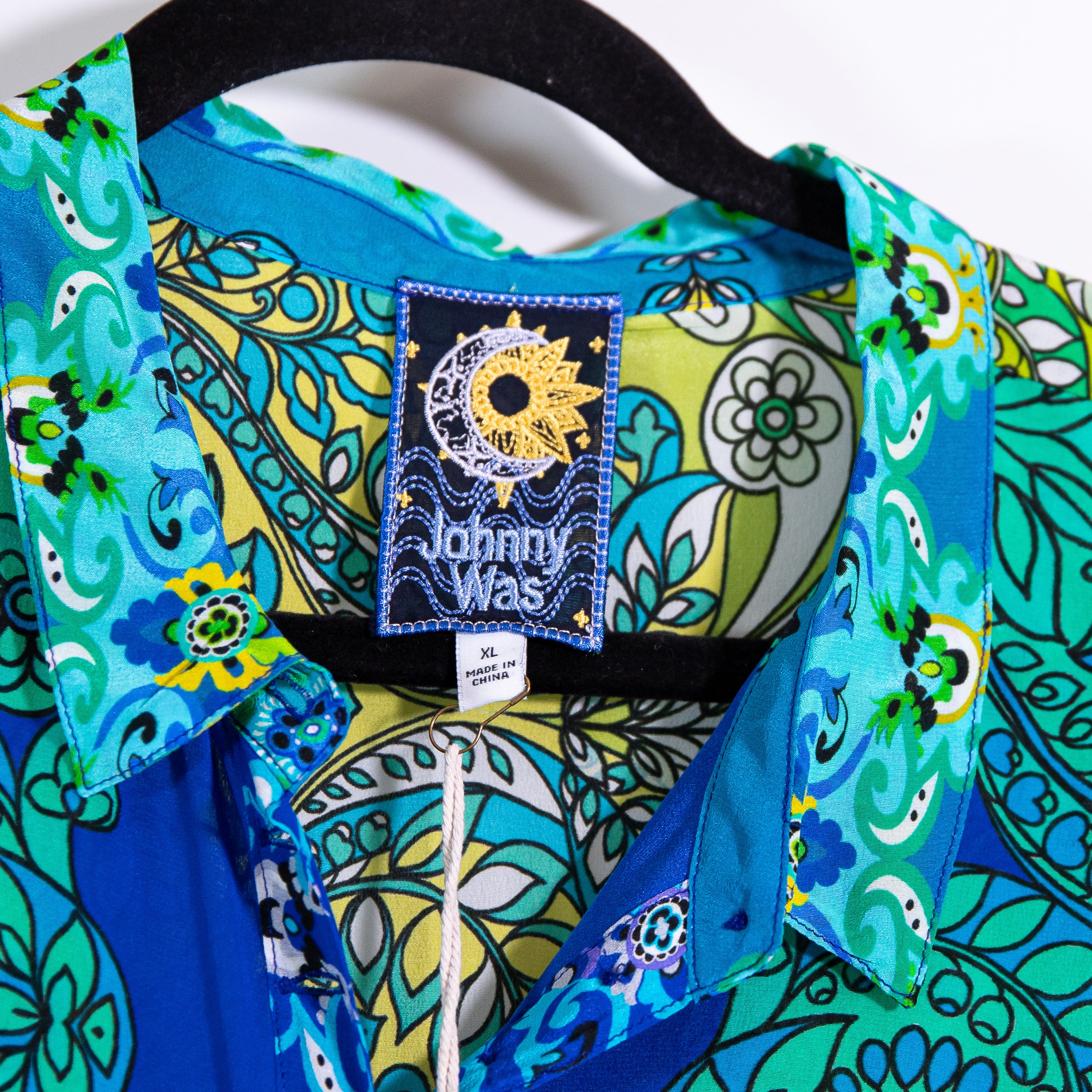 NEW Johnny Was Slim Audrey Silk Chiffon Collared Button Down Blouse Diomedes XL