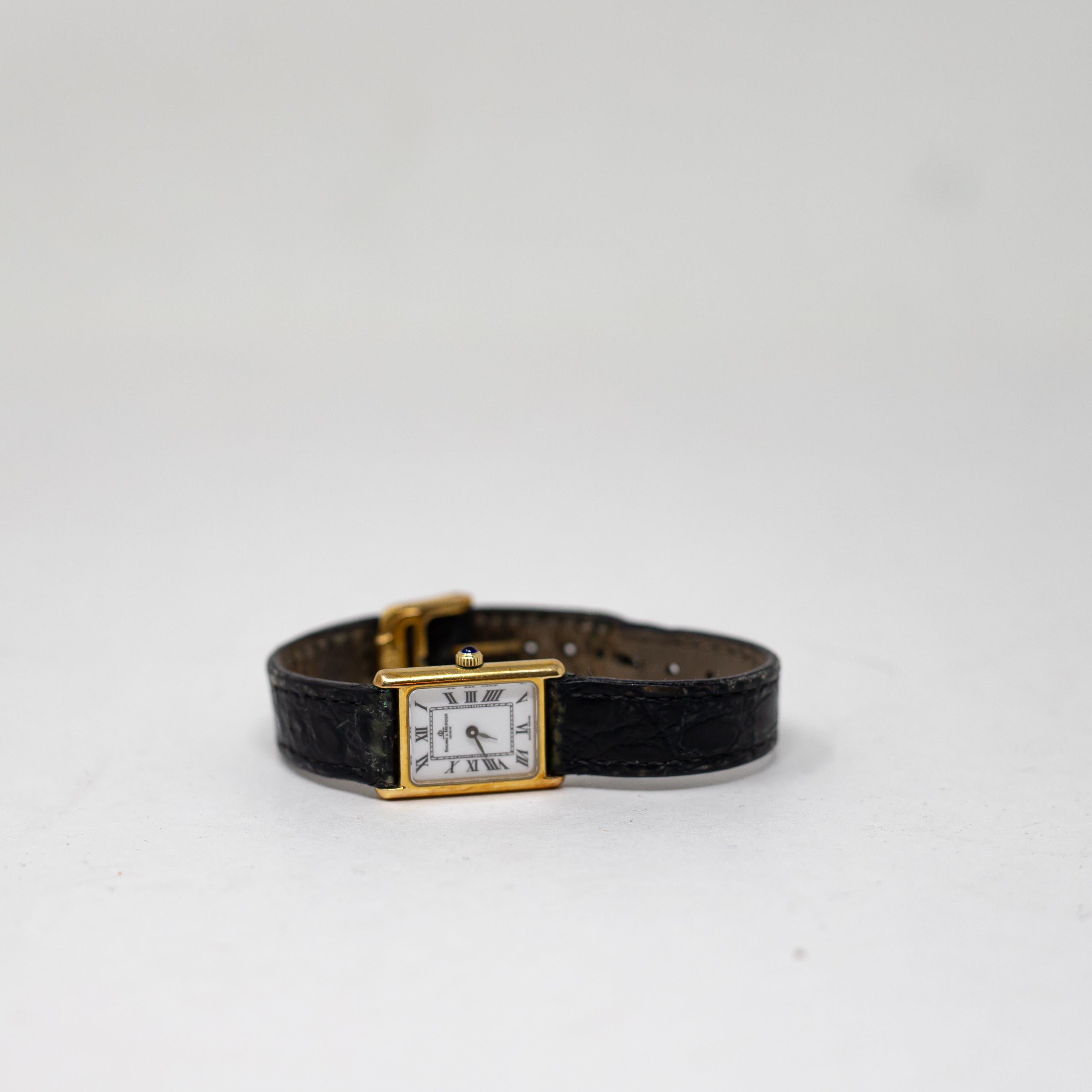 Baume & Mercier Vintage Croc Genuine Leather 14k Yellow Gold Plated Tank Watch