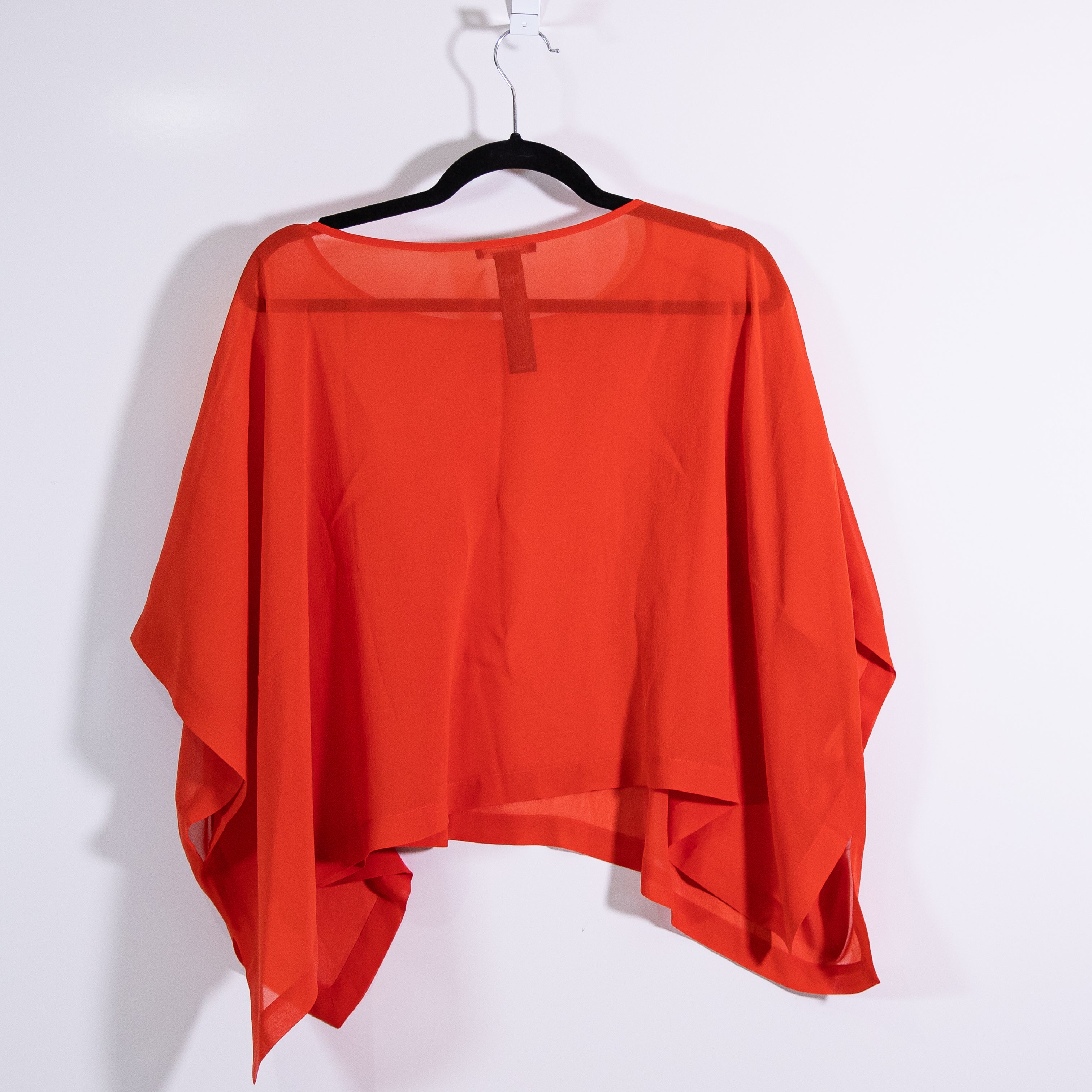 Eileen Fisher Silk Chiffon Scoop Neck Oversized Poncho Box Fit Orange Red Blouse
