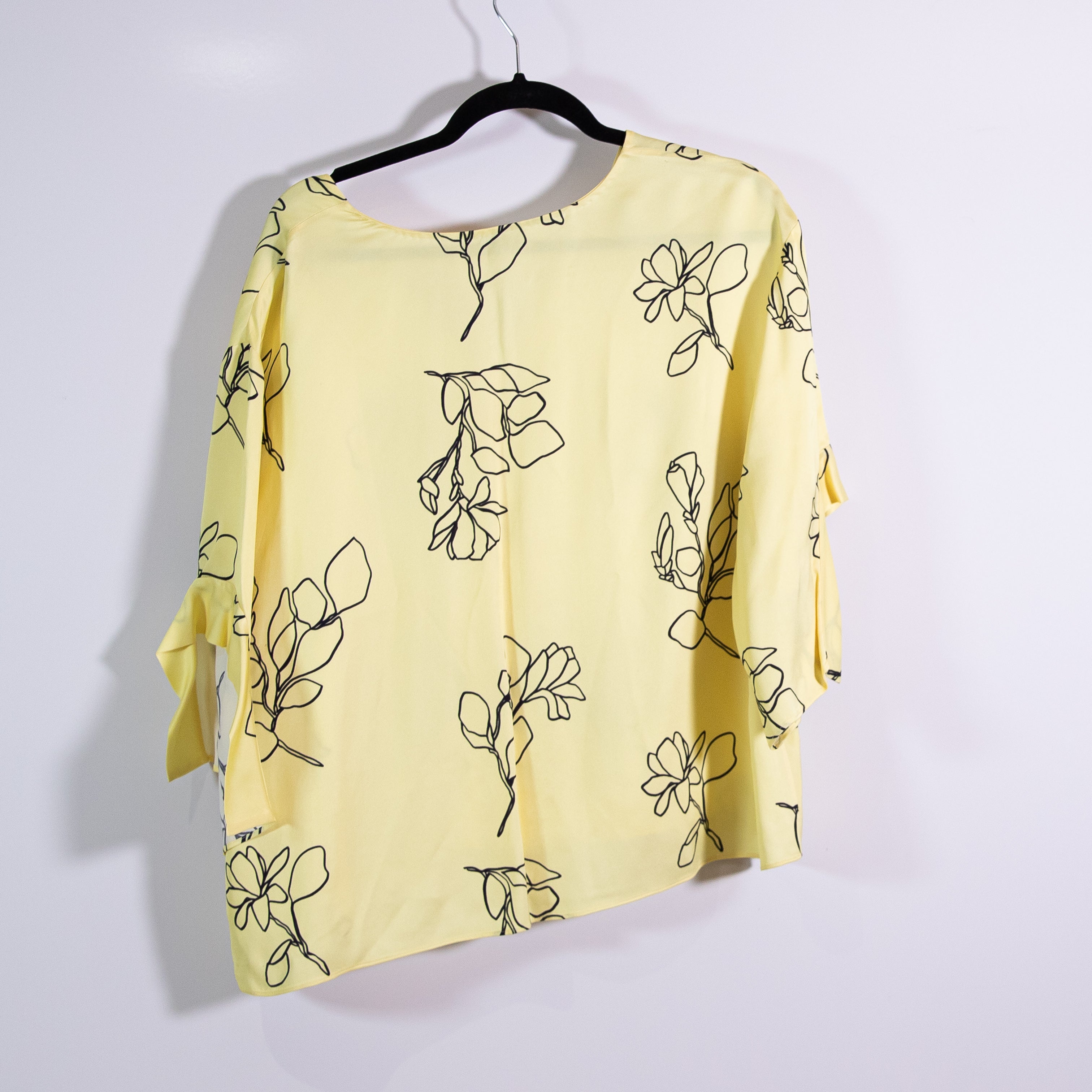 Jason Wu Butter Yellow Satin Floral Flower Print Pattern Boxy Blouse Shirt Top