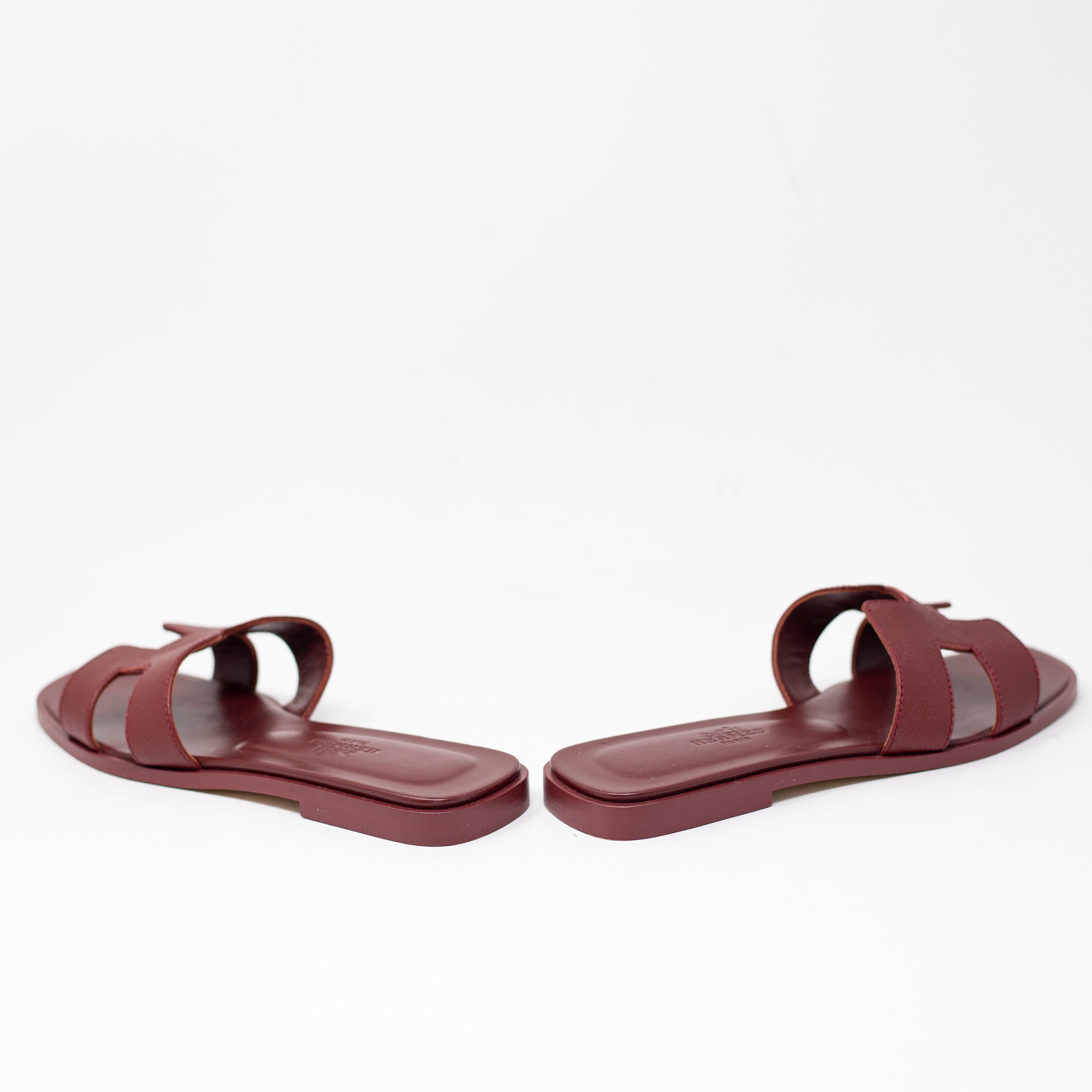 Hermes Women's Oran Genuine Leather H Logo Open Toe Flat Sandals Shoes Rouge Red