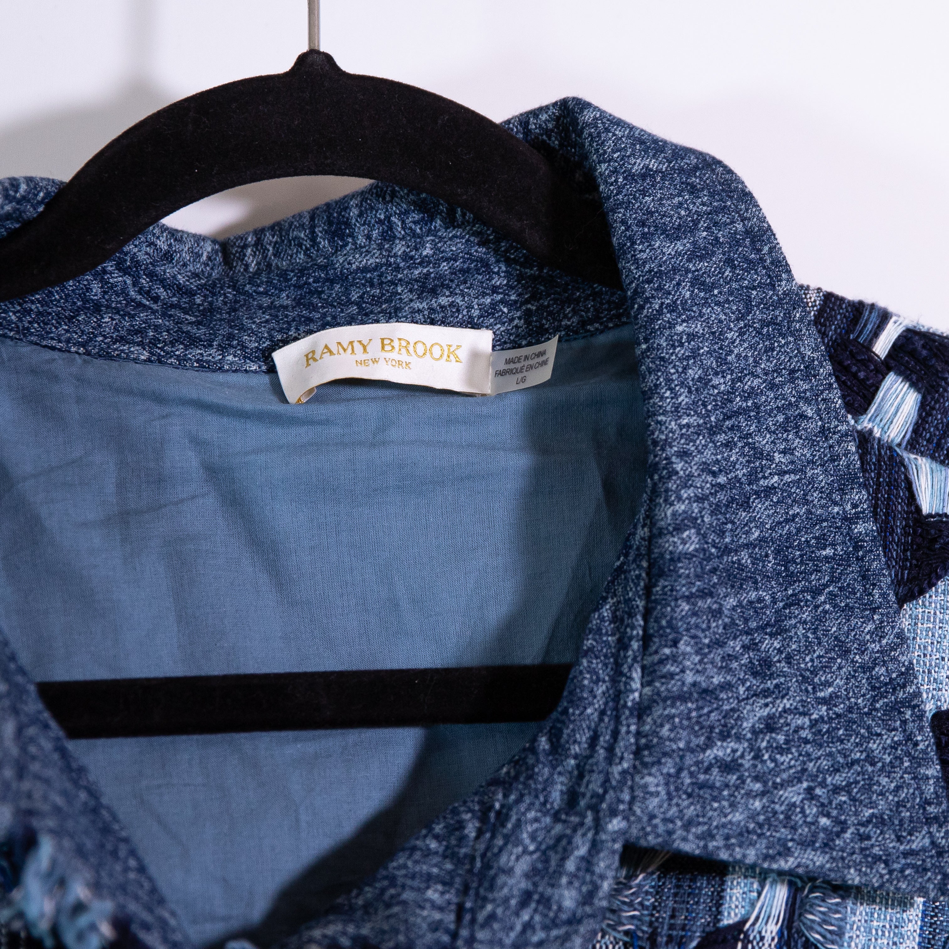 Ramy Brook Blossom Cotton Blend Woven Jacquard Textured Denim Jean Jacket Indigo