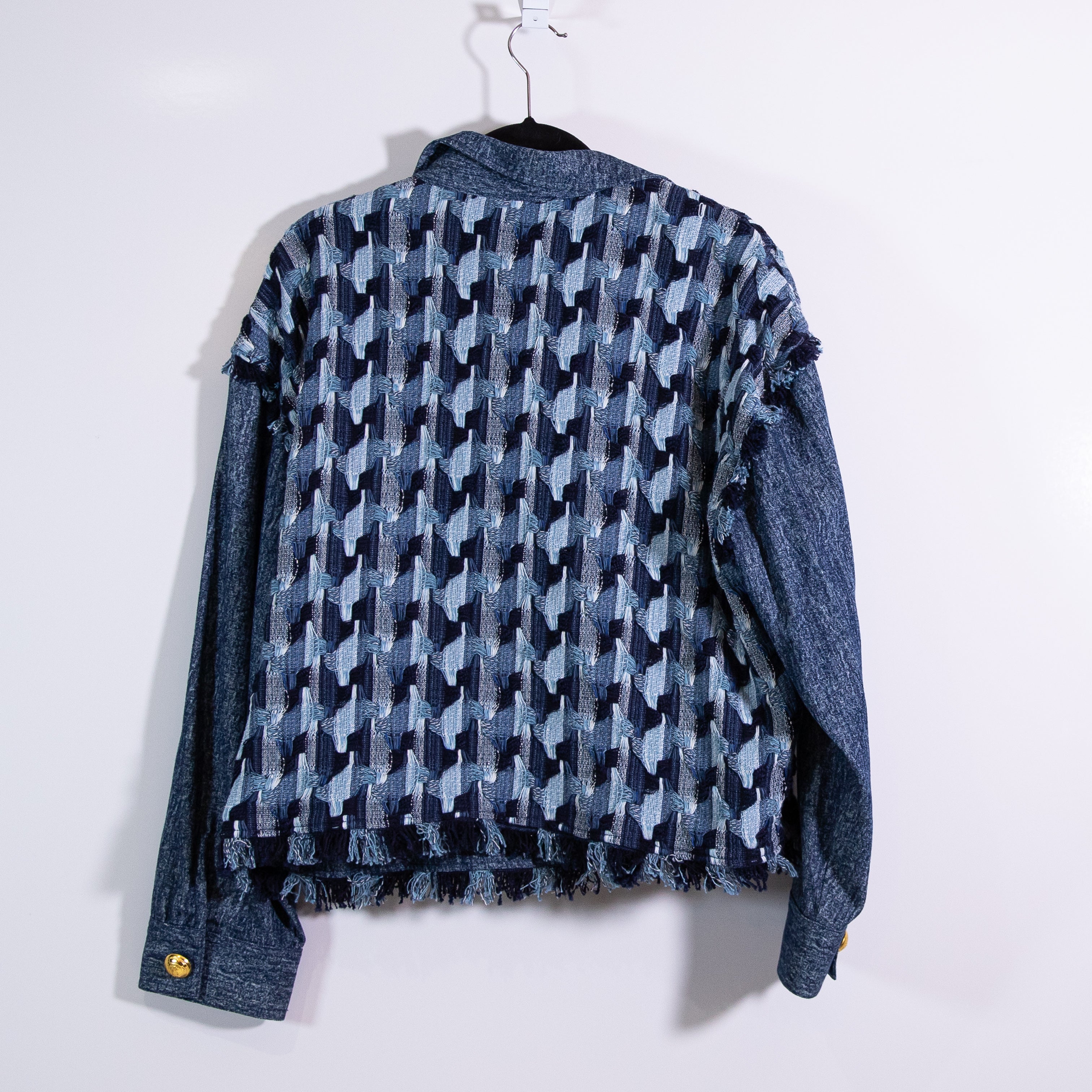 Ramy Brook Blossom Cotton Blend Woven Jacquard Textured Denim Jean Jacket Indigo