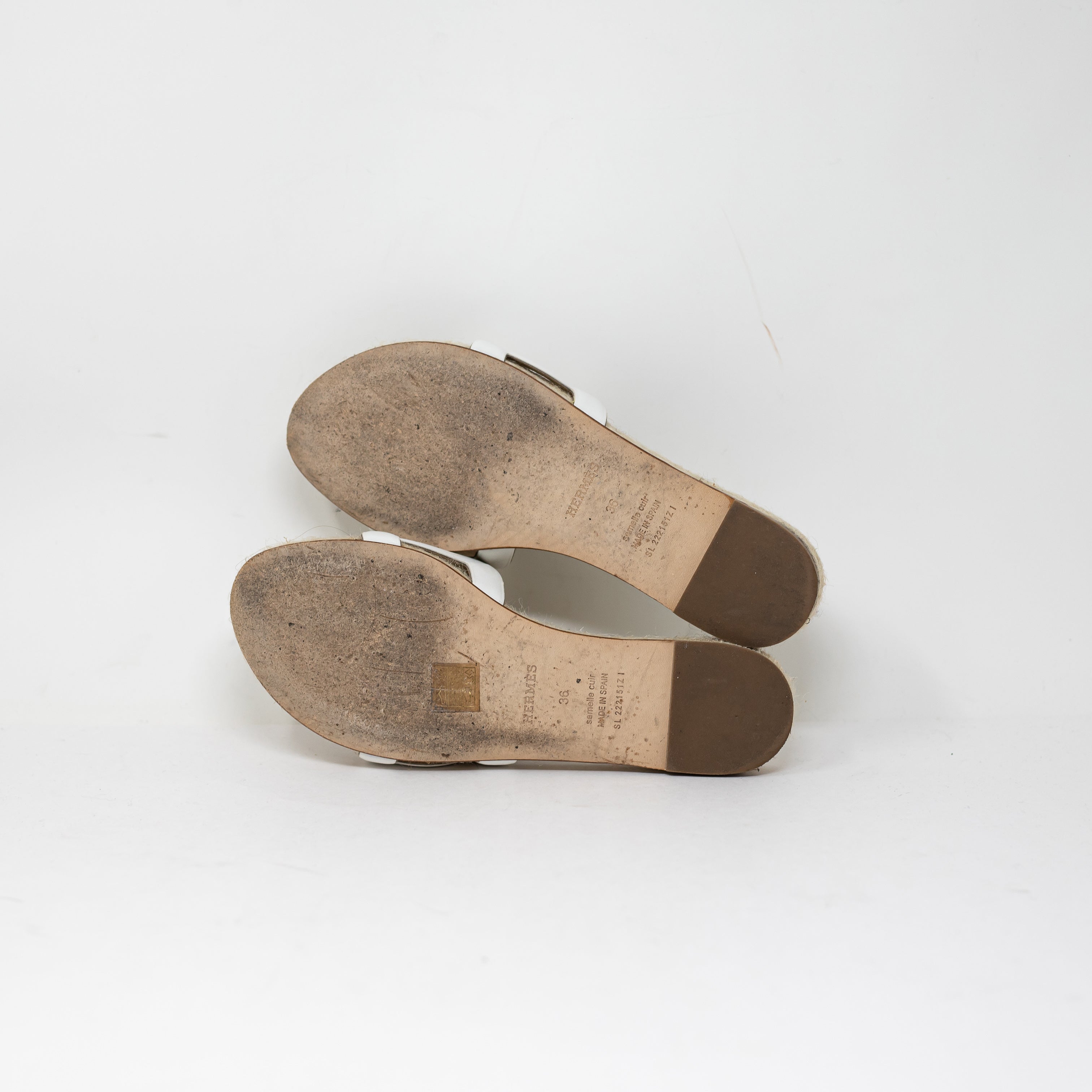 Hermes Famosa Genuine Leather Open Toe Espadrille Woven Slip On Flat Sandal Shoe