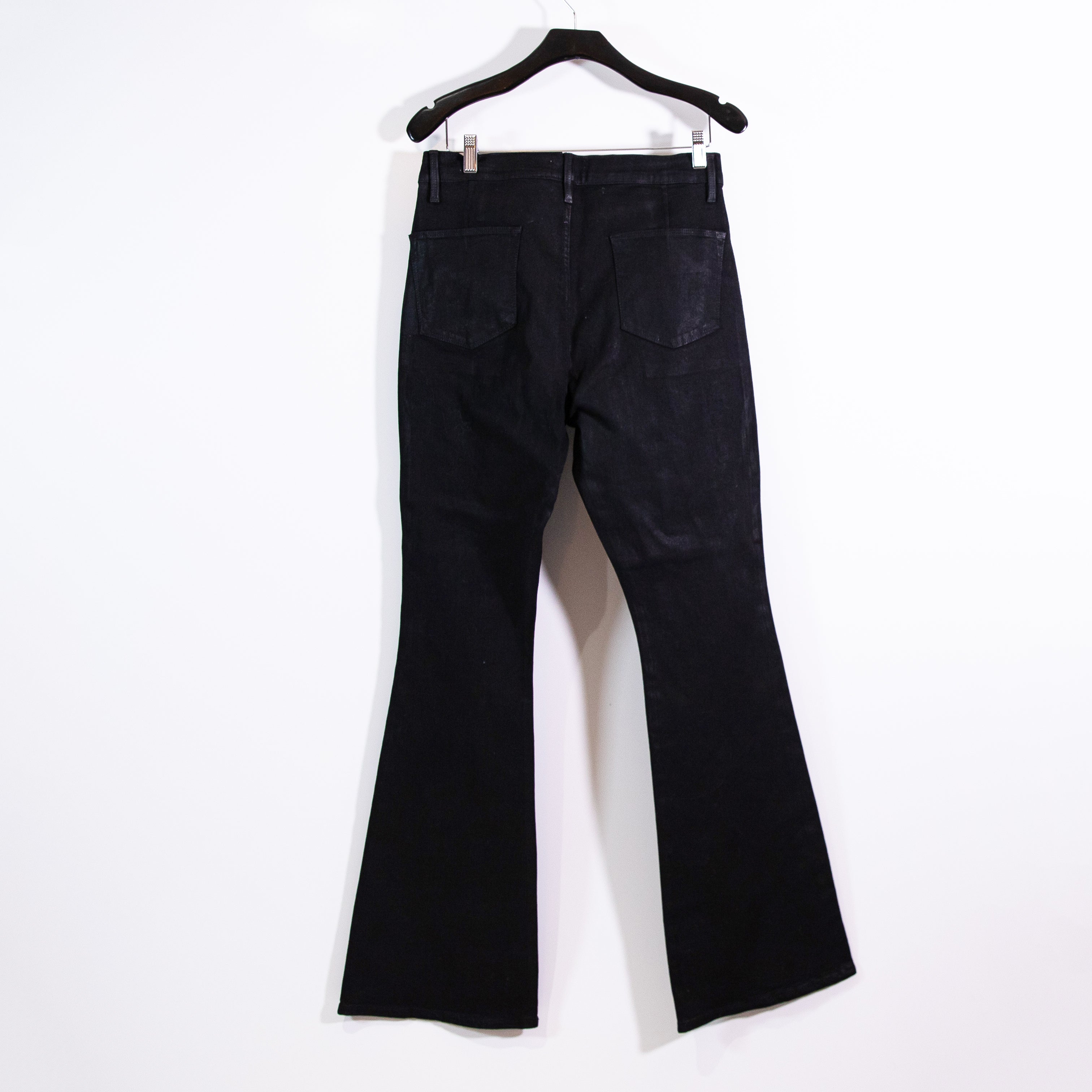 Frame Denim Le Flare de Francois High Rise Flare Jeans Black Noir Coated Pants