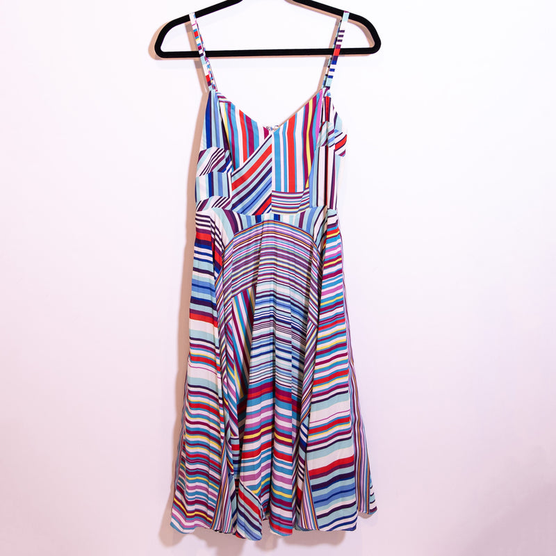 Parker Magna Asymmetrical Stripe Print Pattern Chiffon Multi Color Dress 8