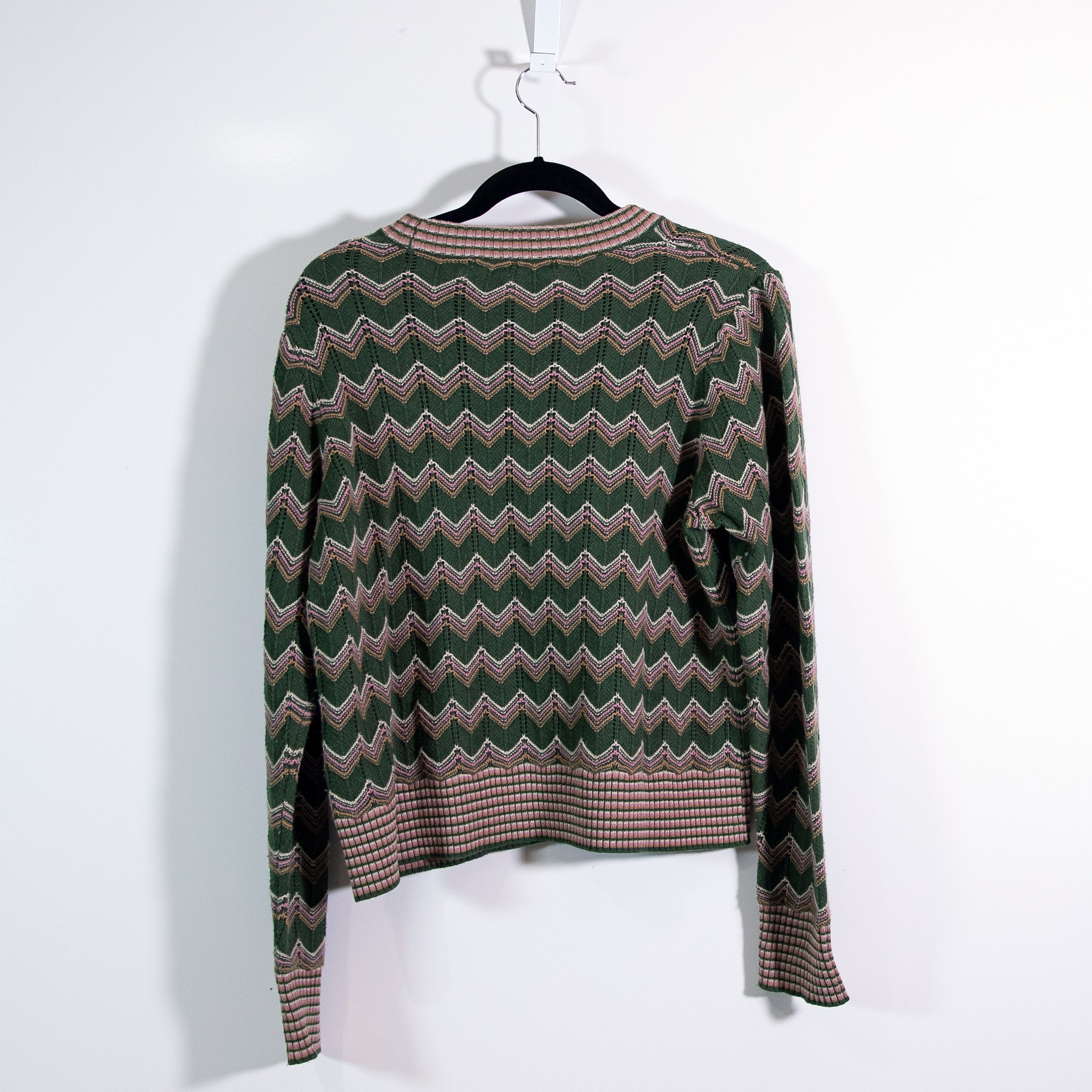 Veronica Beard Davignon Wool Cashmere Blend Army Chevron Woven Knit Sweater XL