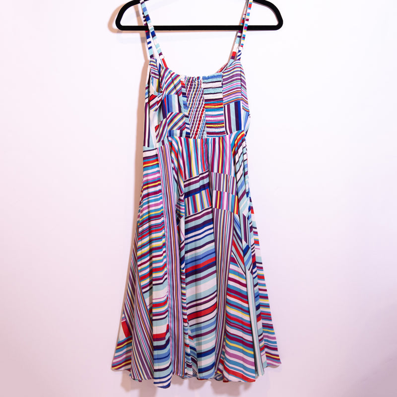 Parker Magna Asymmetrical Stripe Print Pattern Chiffon Multi Color Dress 8