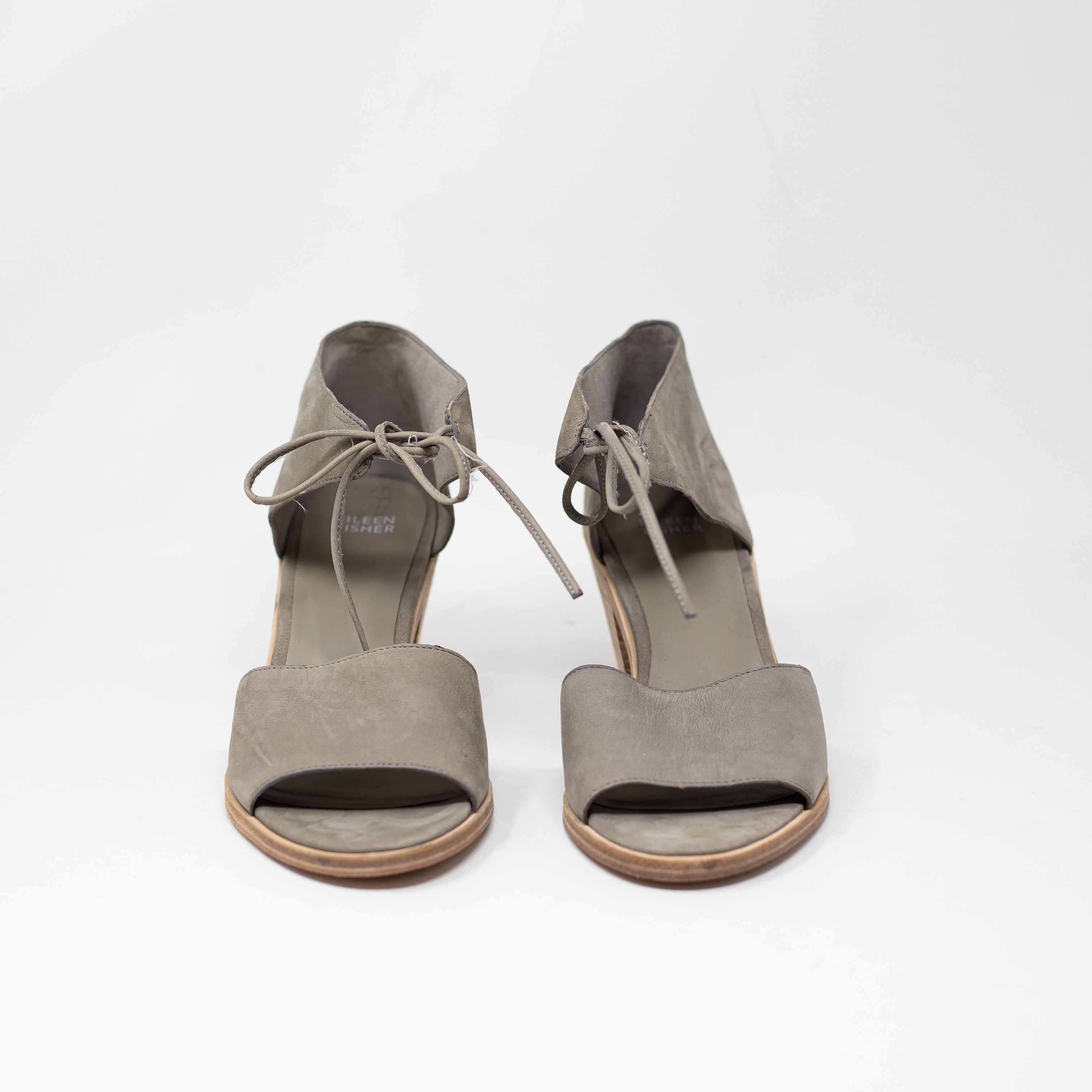 NEW Eileen Fisher Ann Nubuck Genuine Leather Peep Toe Block Heel Sandals Moon 9