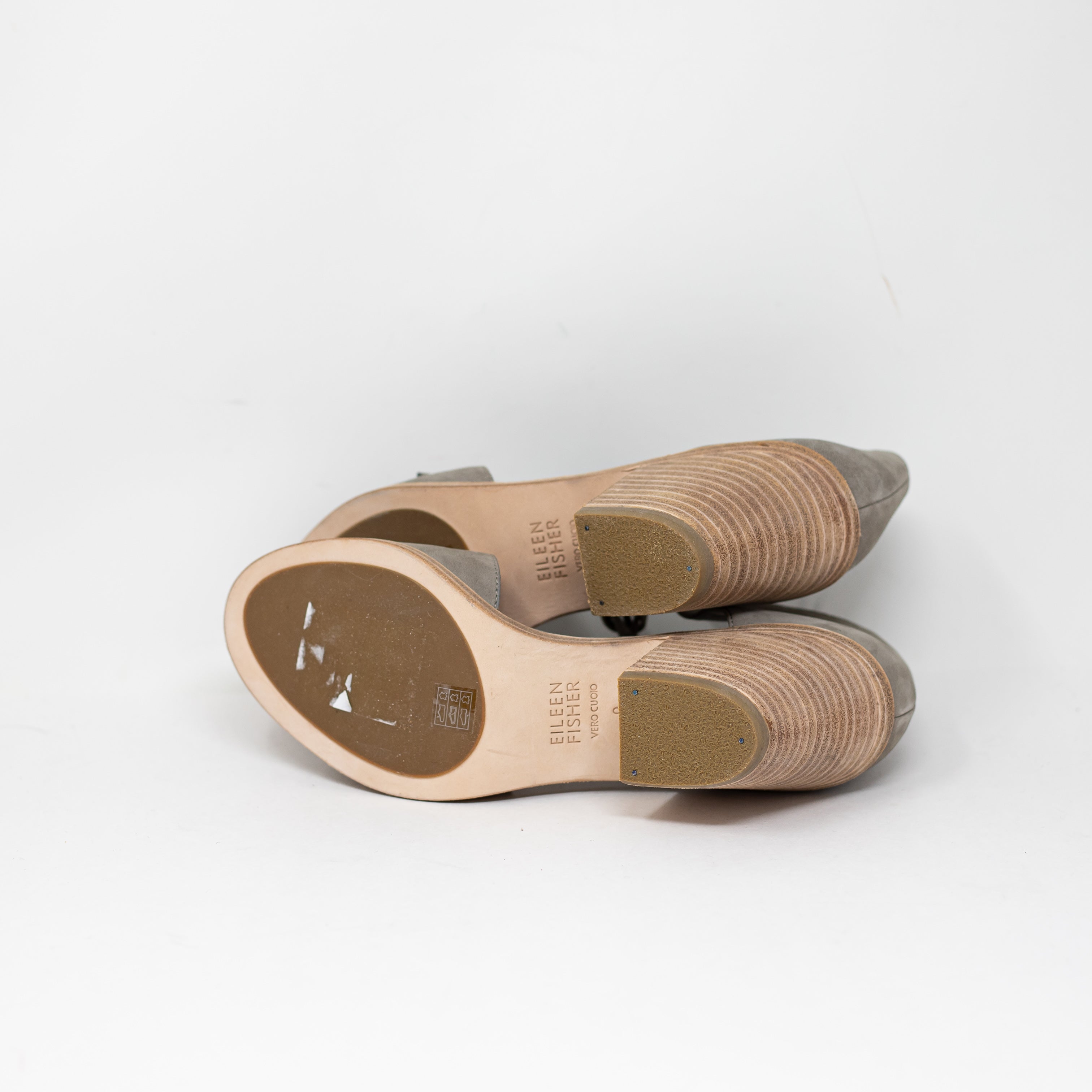 NEW Eileen Fisher Ann Nubuck Genuine Leather Peep Toe Block Heel Sandals Moon 9